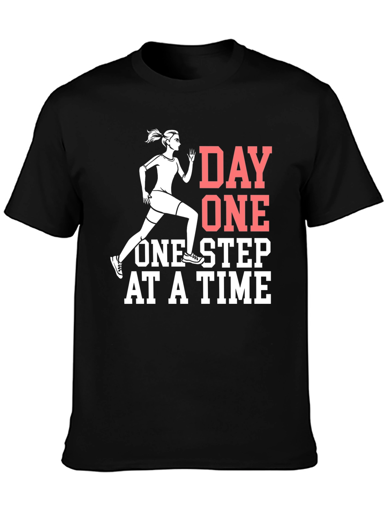 Day One Motivational Black Graphic T-Shirt