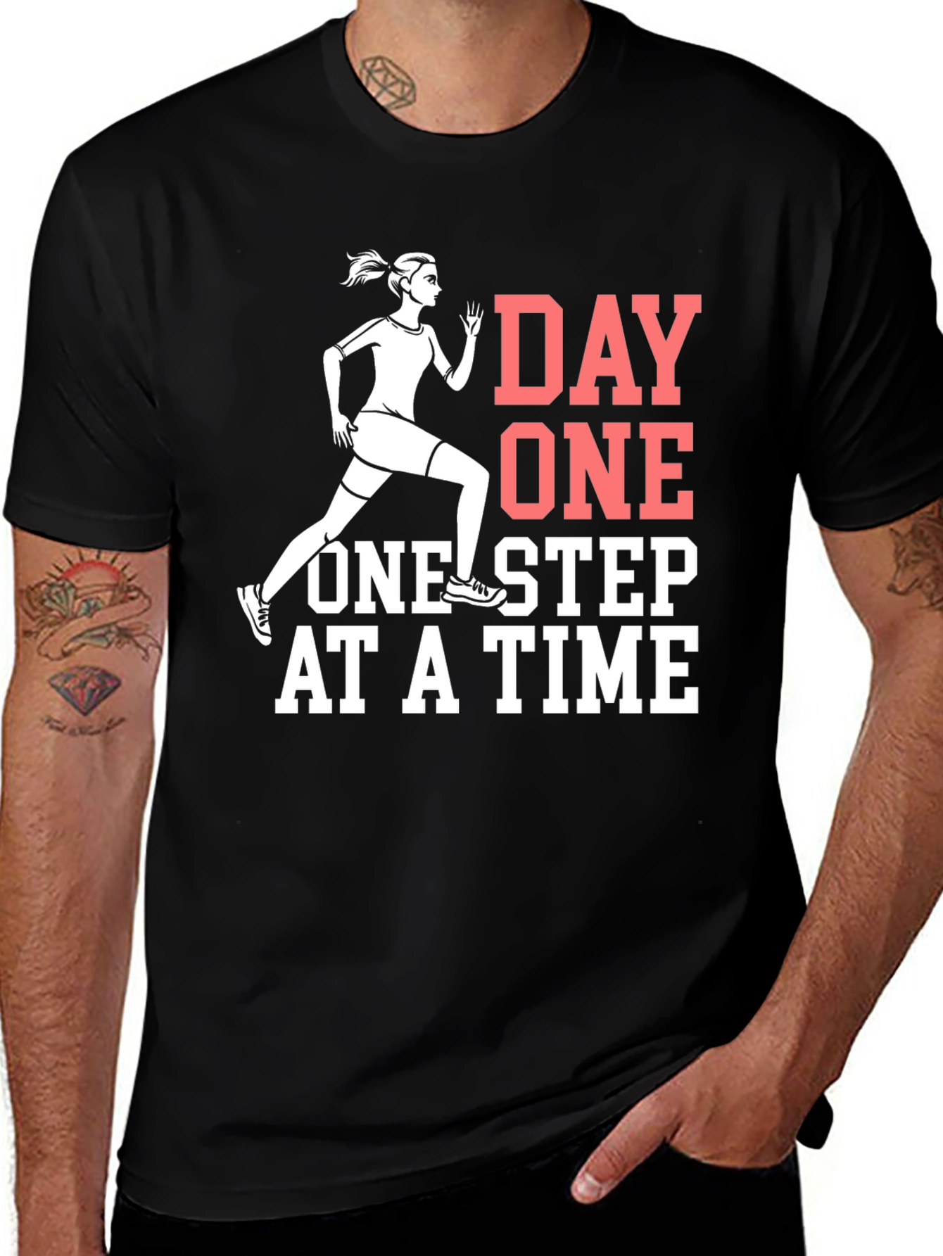 Day One Motivational Black Graphic T-Shirt