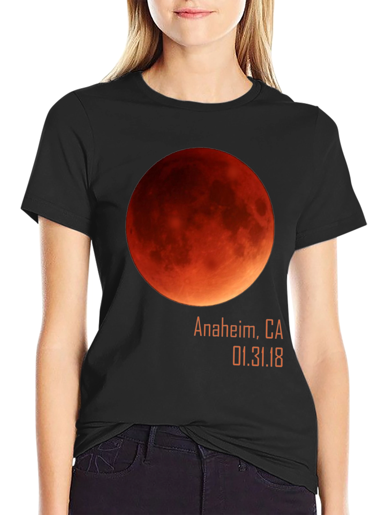Blood Moon Eclipse Anaheim CA 1/31/18 Black T-Shirt