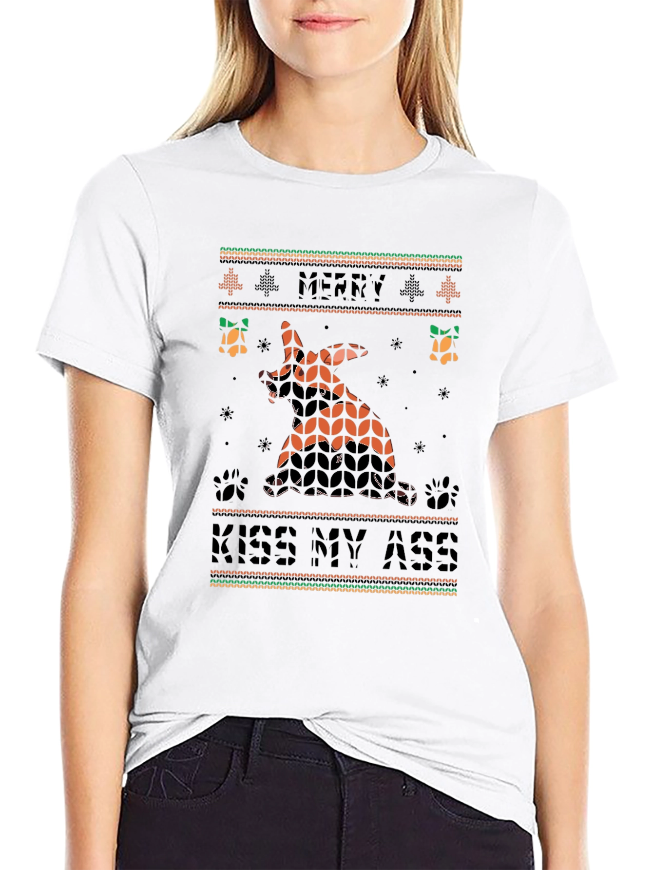 Merry Kiss My Ass Funny Dog Christmas T-Shirt