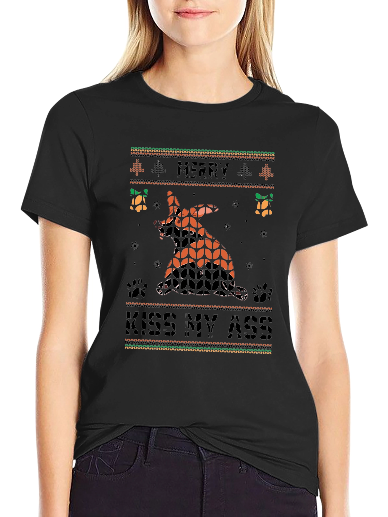 Merry Kiss My Ass Funny Dog Christmas T-Shirt