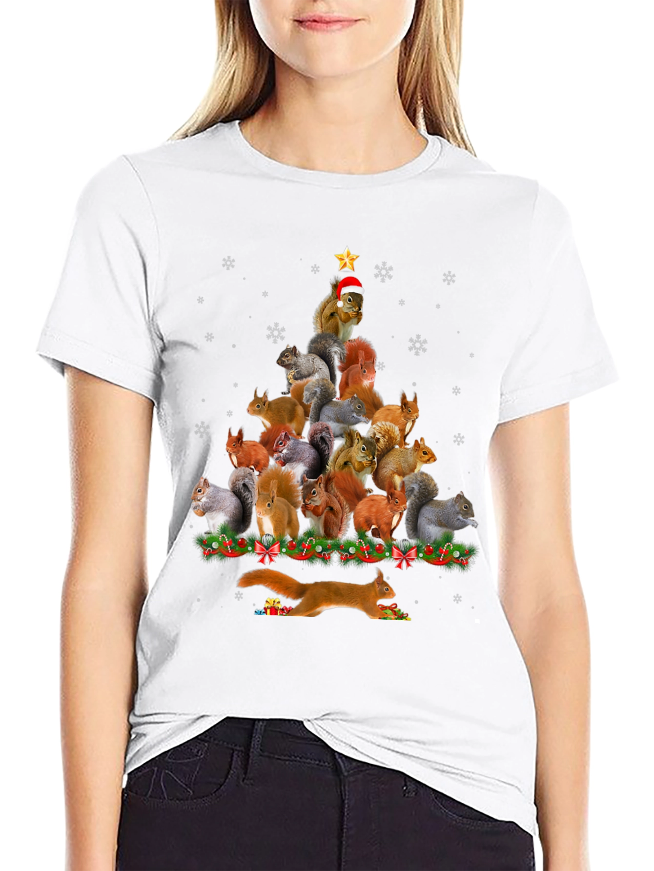 Squirrel Christmas Tree Graphic T-Shirt