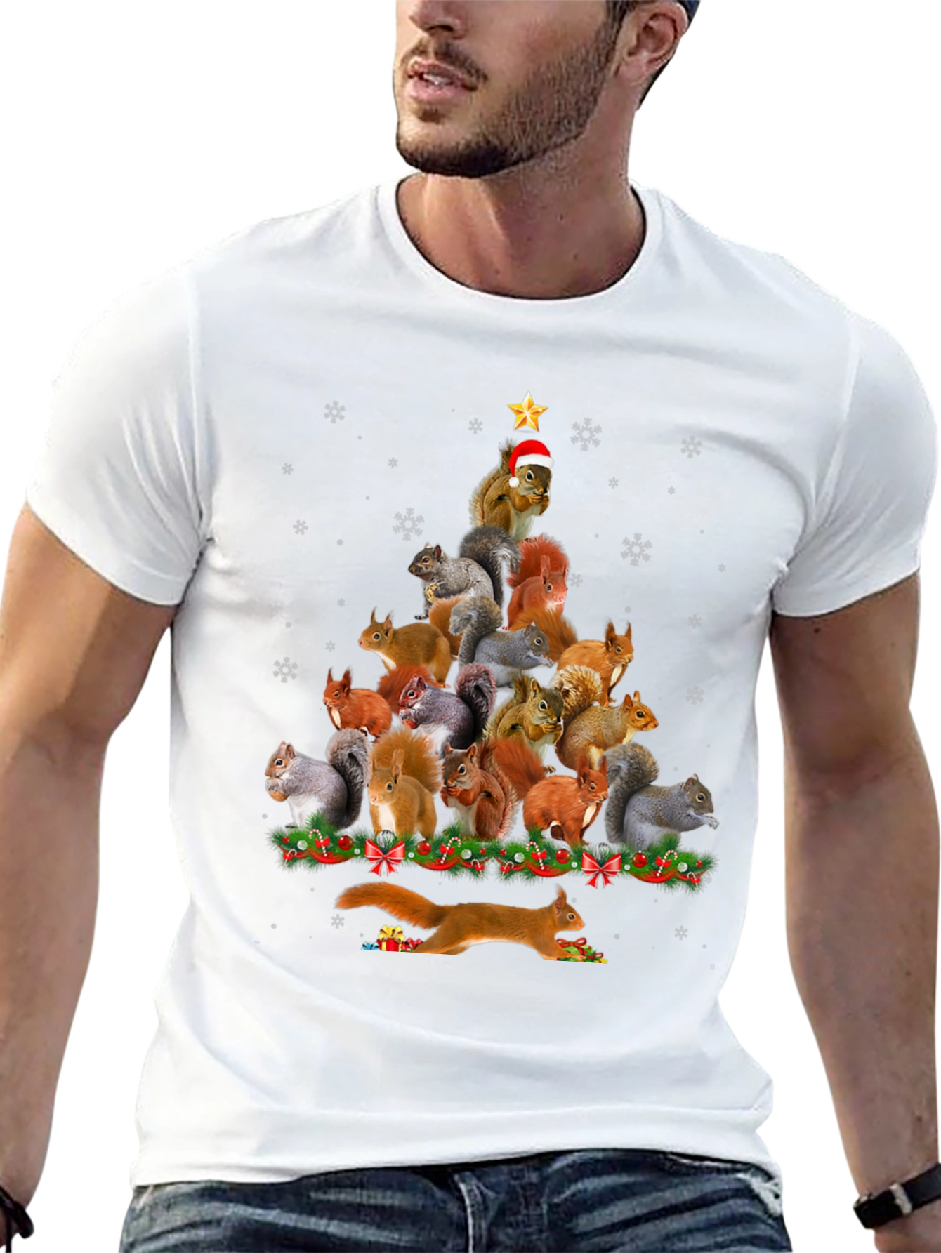 Squirrel Christmas Tree Graphic T-Shirt