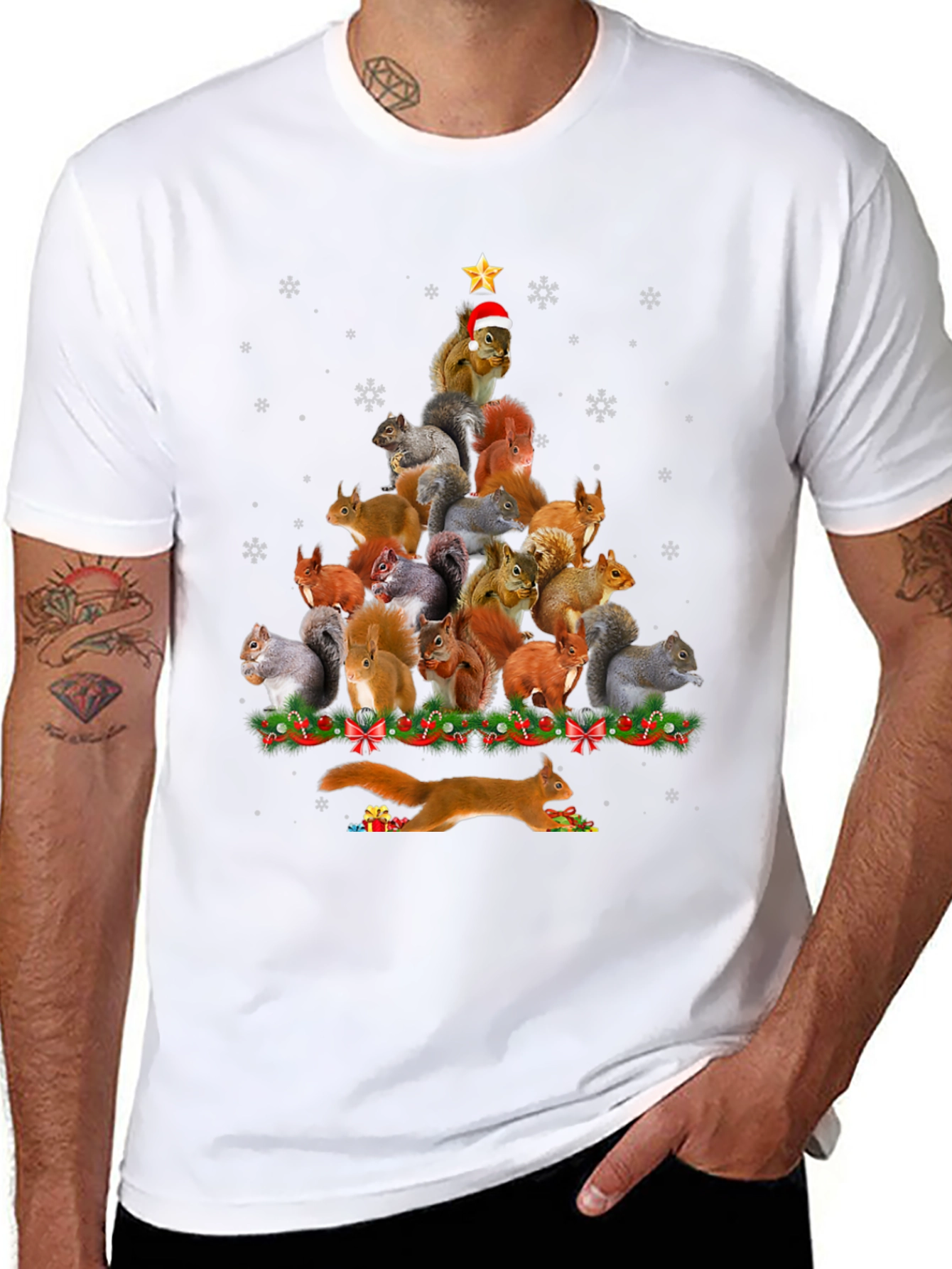 Squirrel Christmas Tree Graphic T-Shirt
