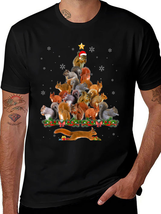Squirrel Christmas Tree Graphic T-Shirt