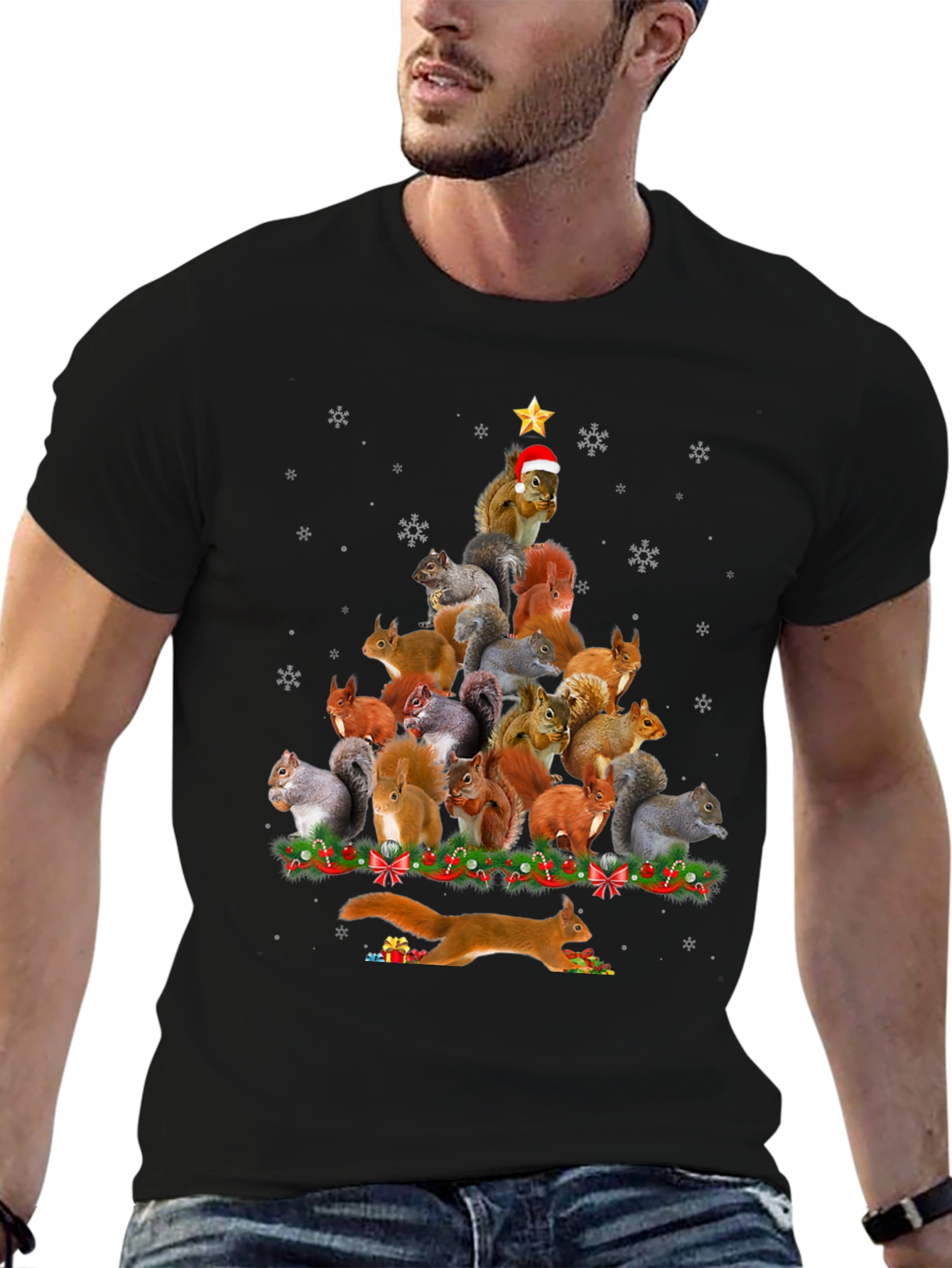 Squirrel Christmas Tree Graphic T-Shirt