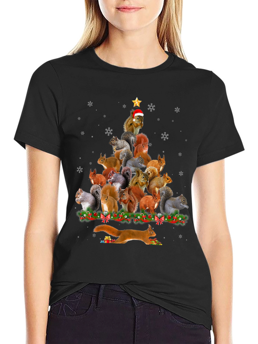 Squirrel Christmas Tree Graphic T-Shirt