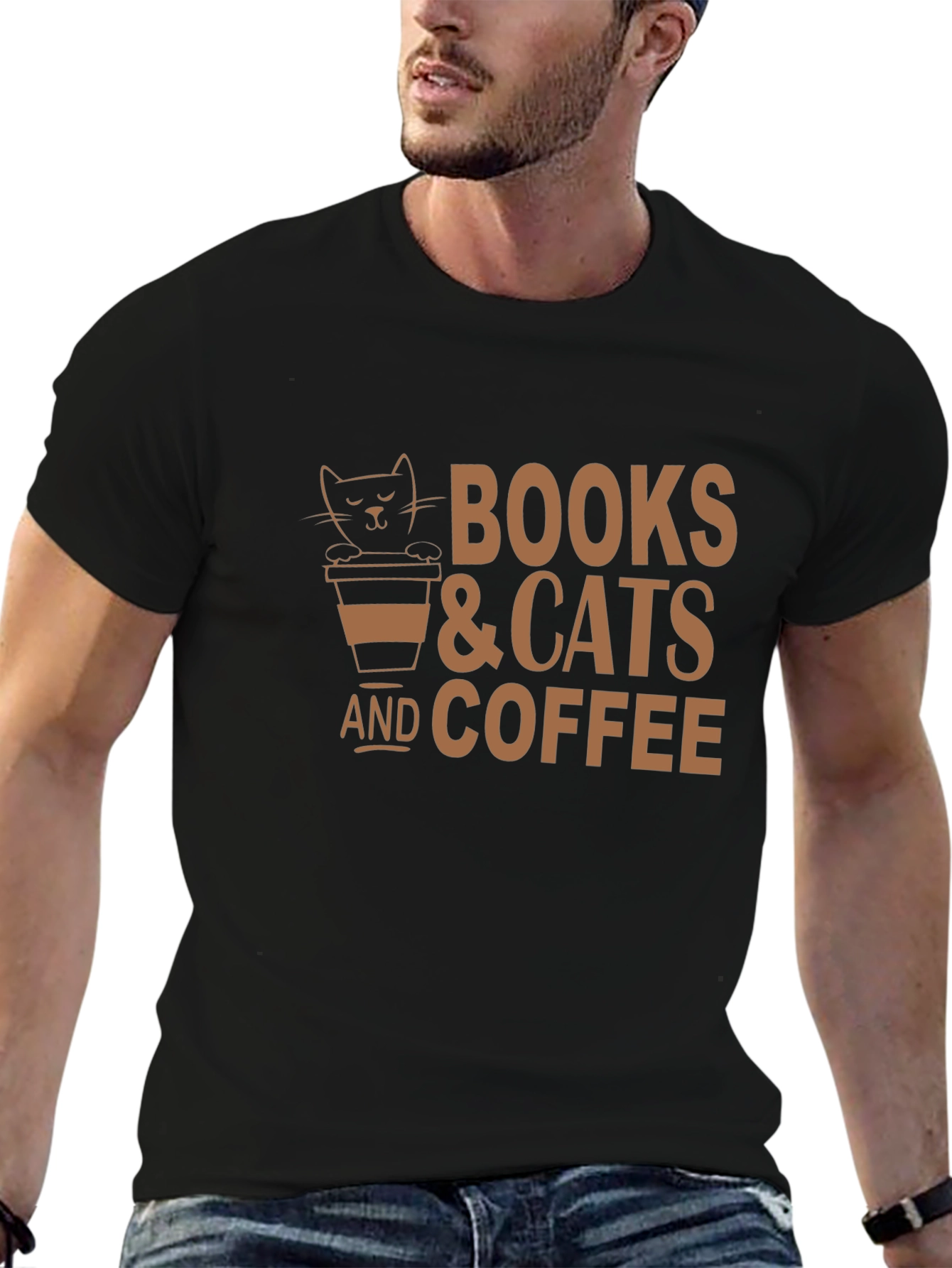 Books Cats and Coffee Black T-Shirt