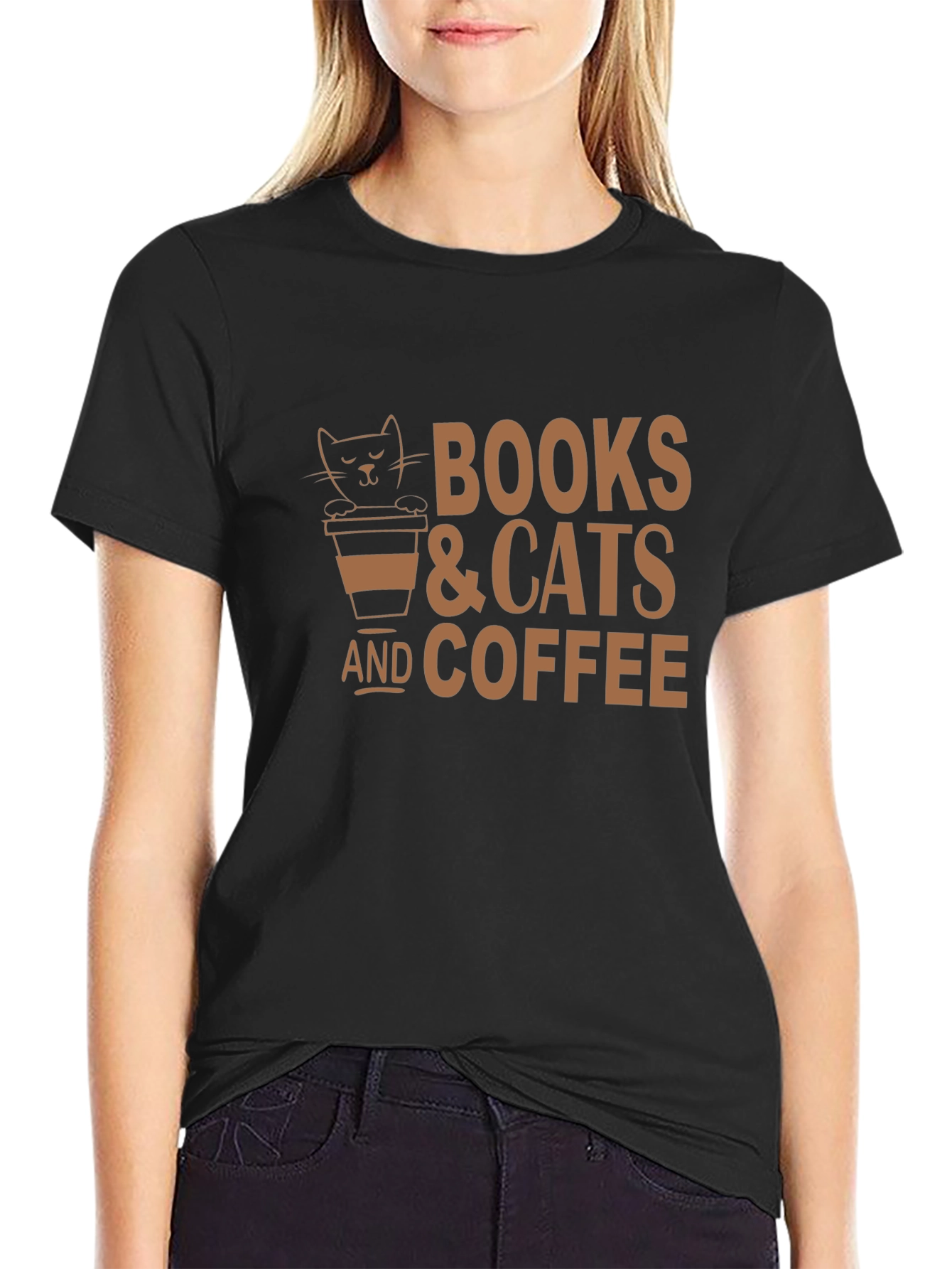 Books Cats and Coffee Black T-Shirt