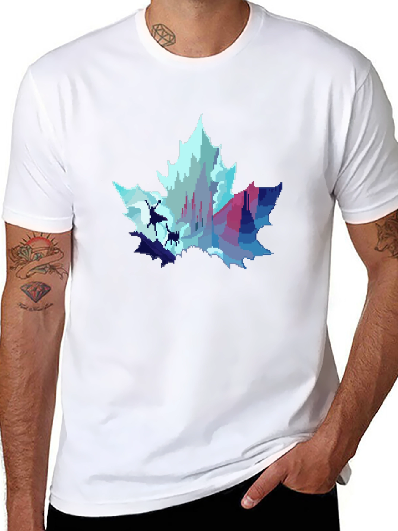 Pixel Art Maple Leaf Castle Graphic T-Shirt