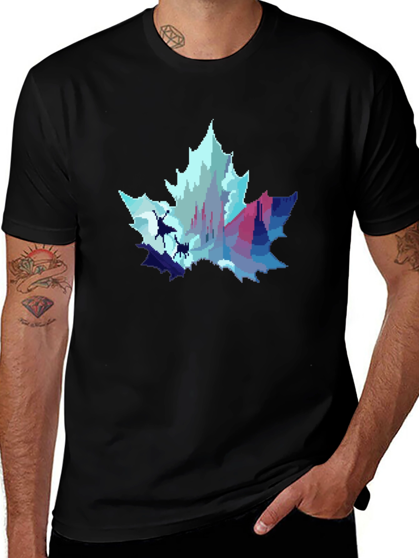 Pixel Art Maple Leaf Castle Graphic T-Shirt