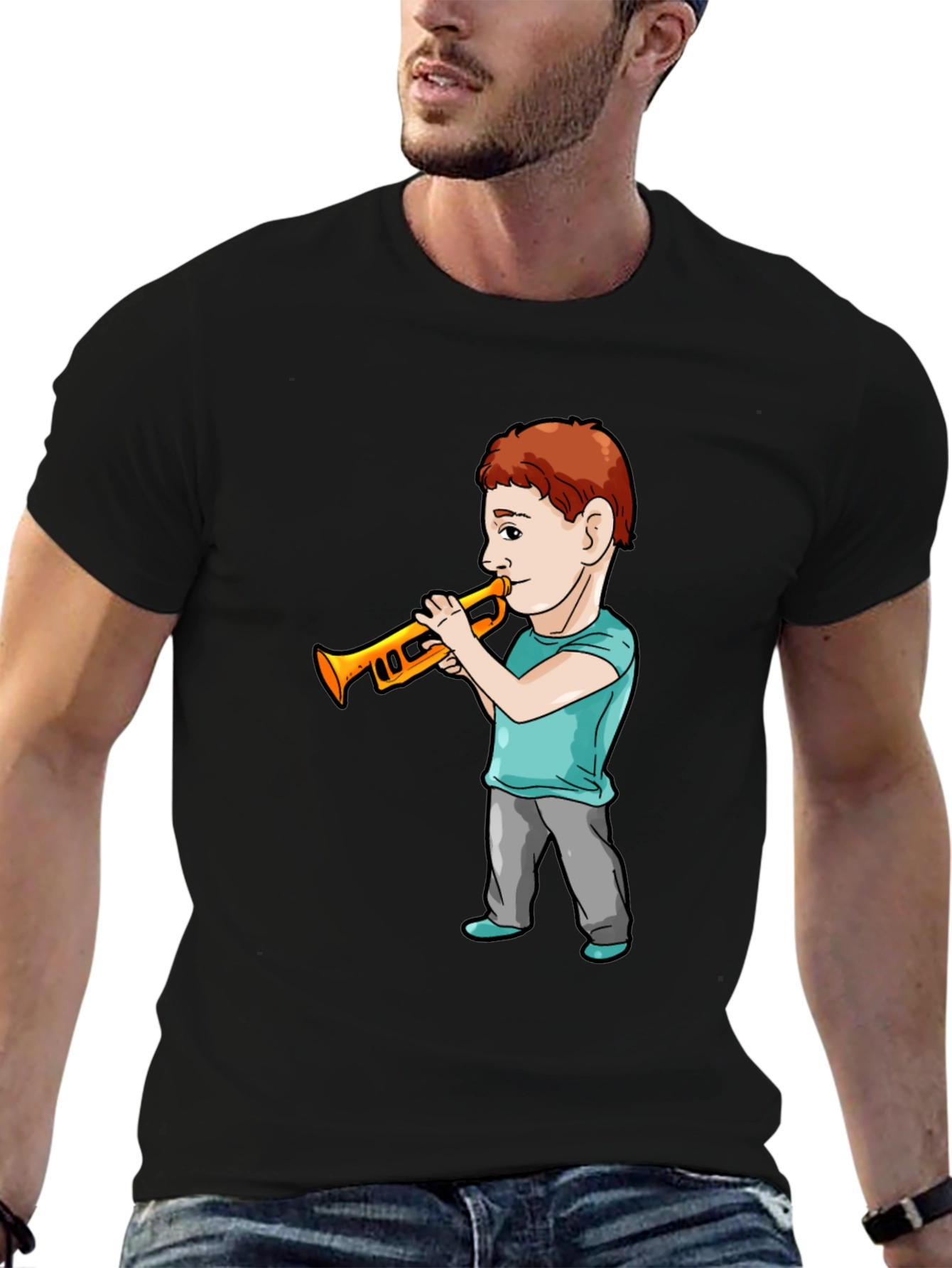Boy Trumpet Player Black T-Shirt