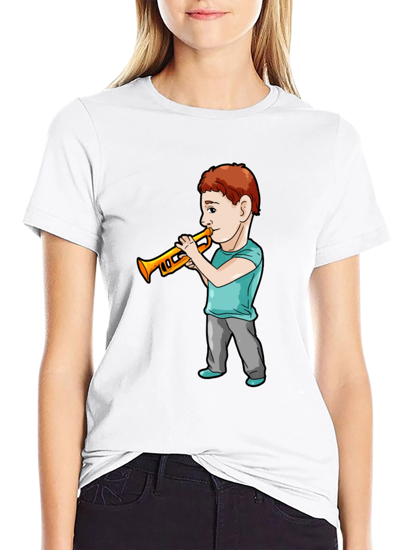 Boy Trumpet Player Black T-Shirt