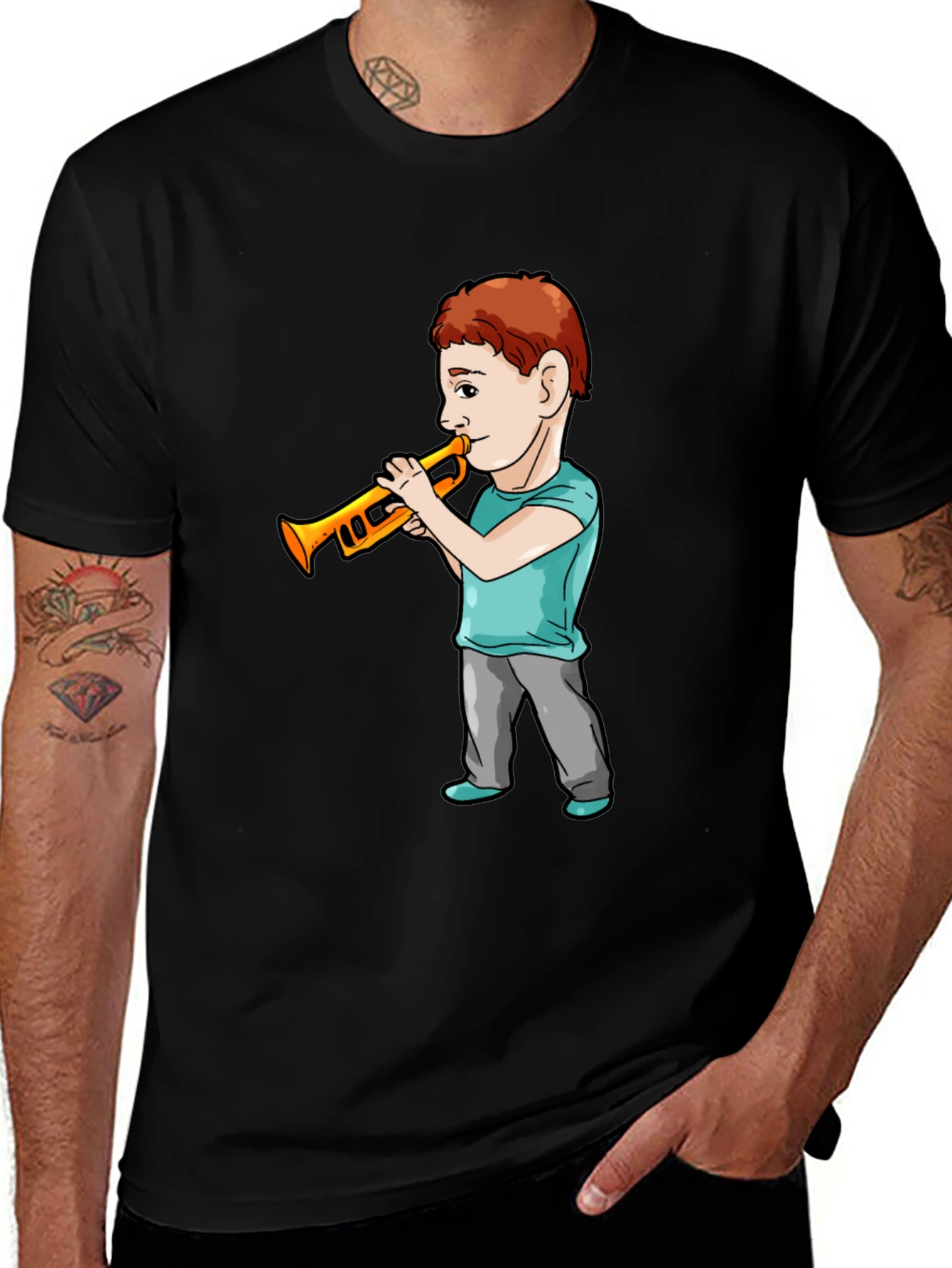 Boy Trumpet Player Black T-Shirt