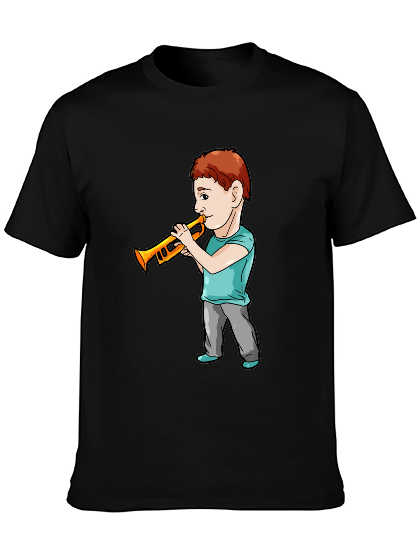 Boy Trumpet Player Black T-Shirt