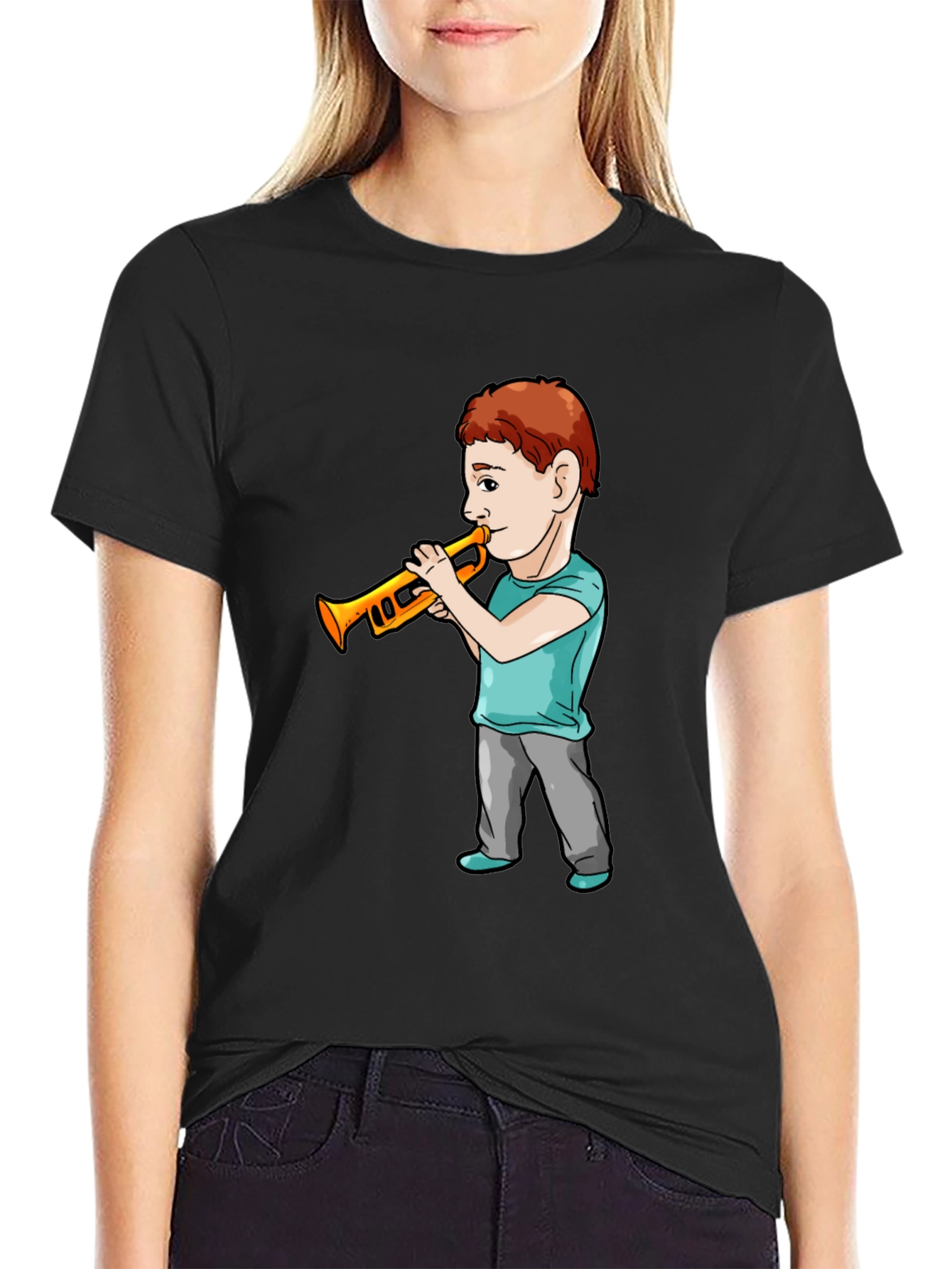 Boy Trumpet Player Black T-Shirt