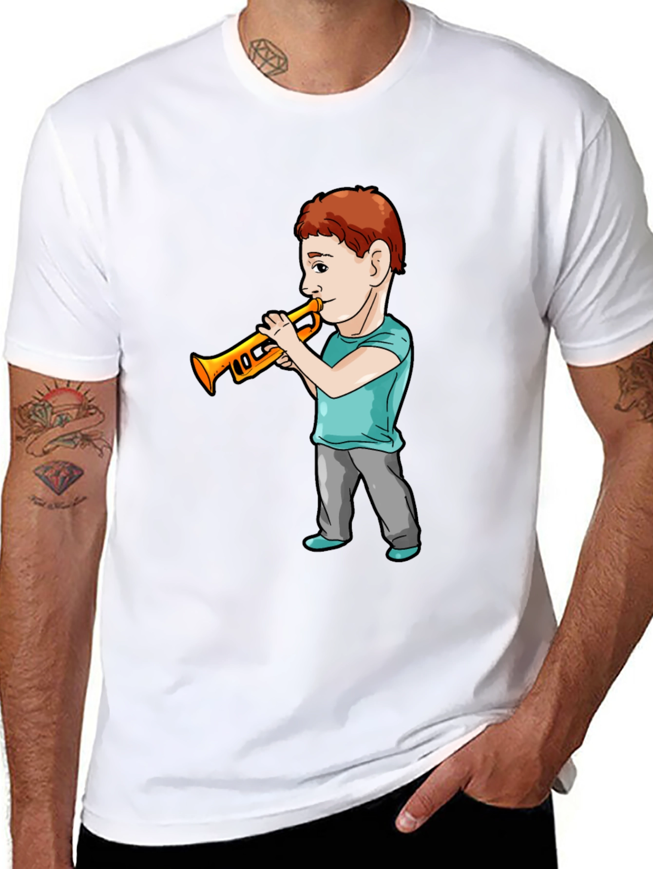 Boy Trumpet Player Black T-Shirt