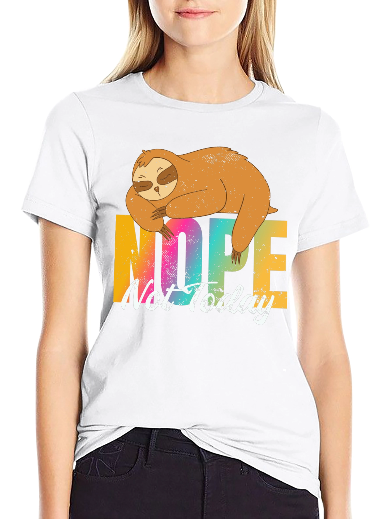 Nope Not Today Sloth Graphic Tee - Black