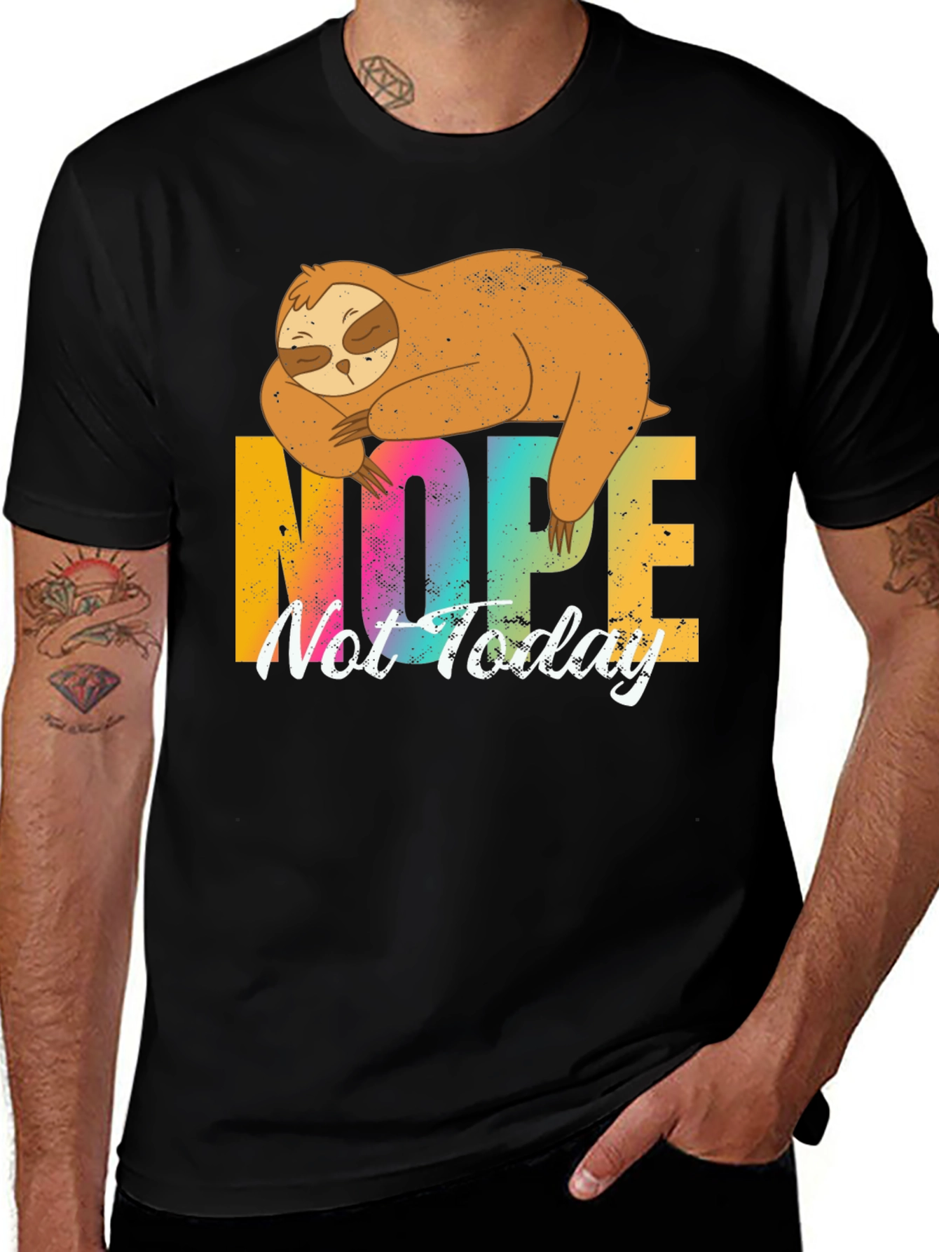 Nope Not Today Sloth Graphic Tee - Black