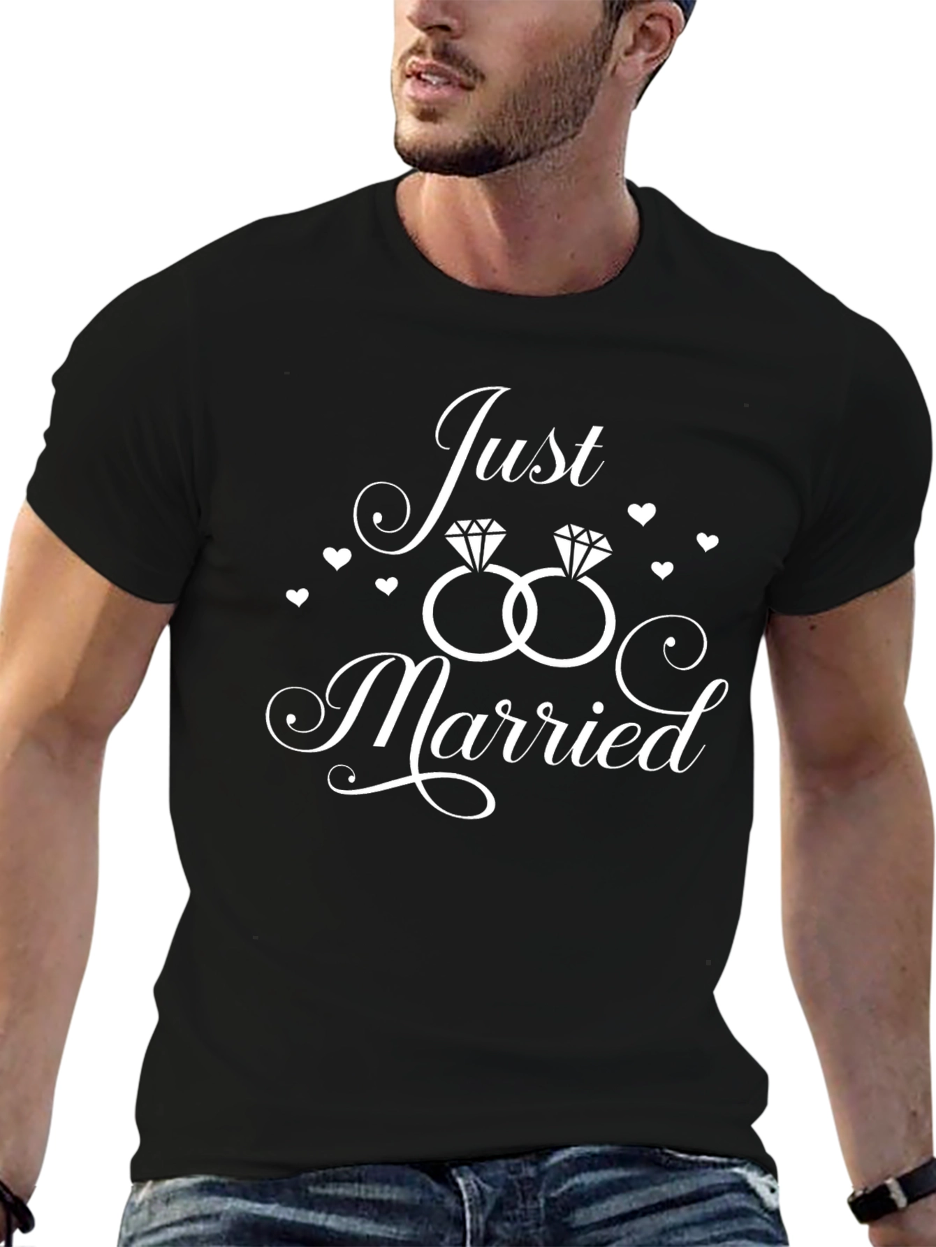 Just Married T-Shirt Wedding Rings Anniversary Gift