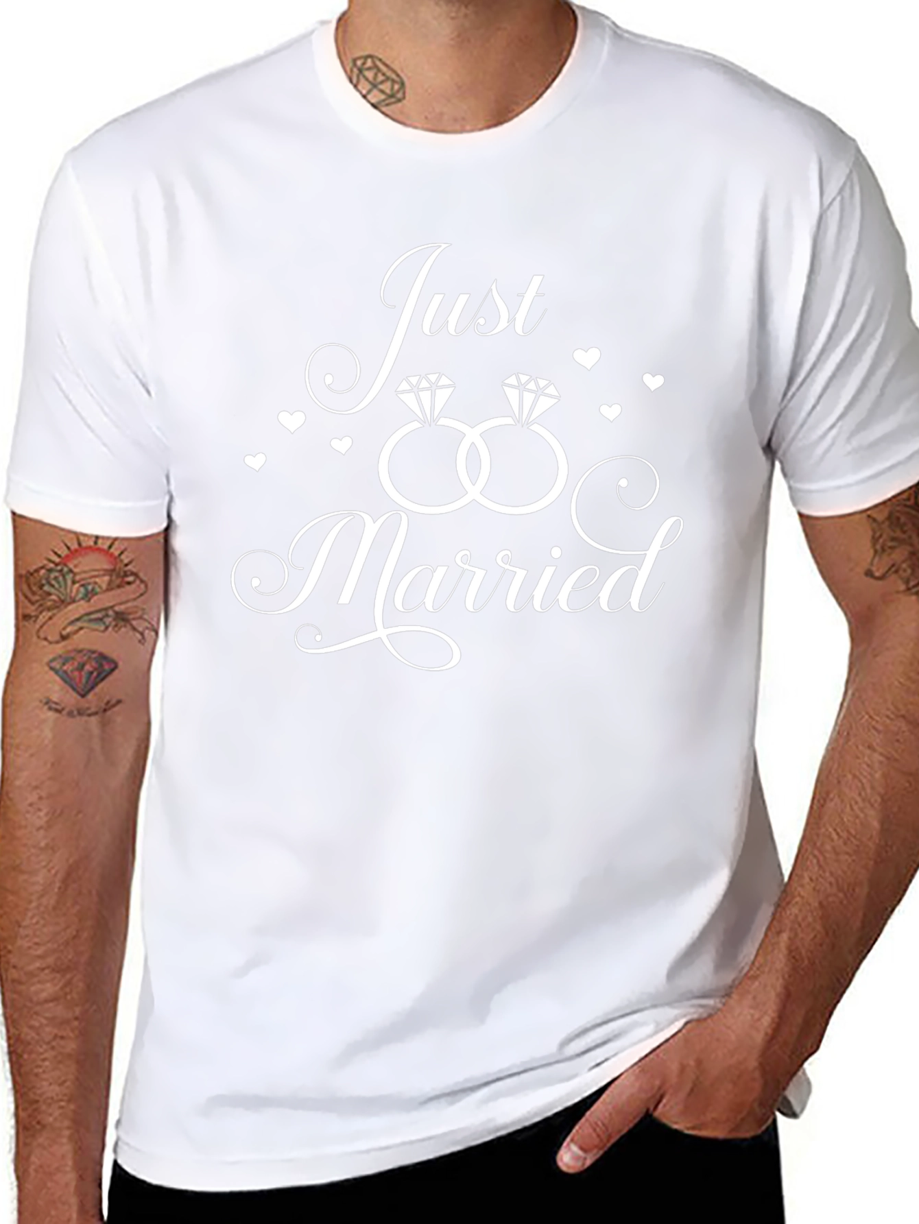 Just Married T-Shirt Wedding Rings Anniversary Gift