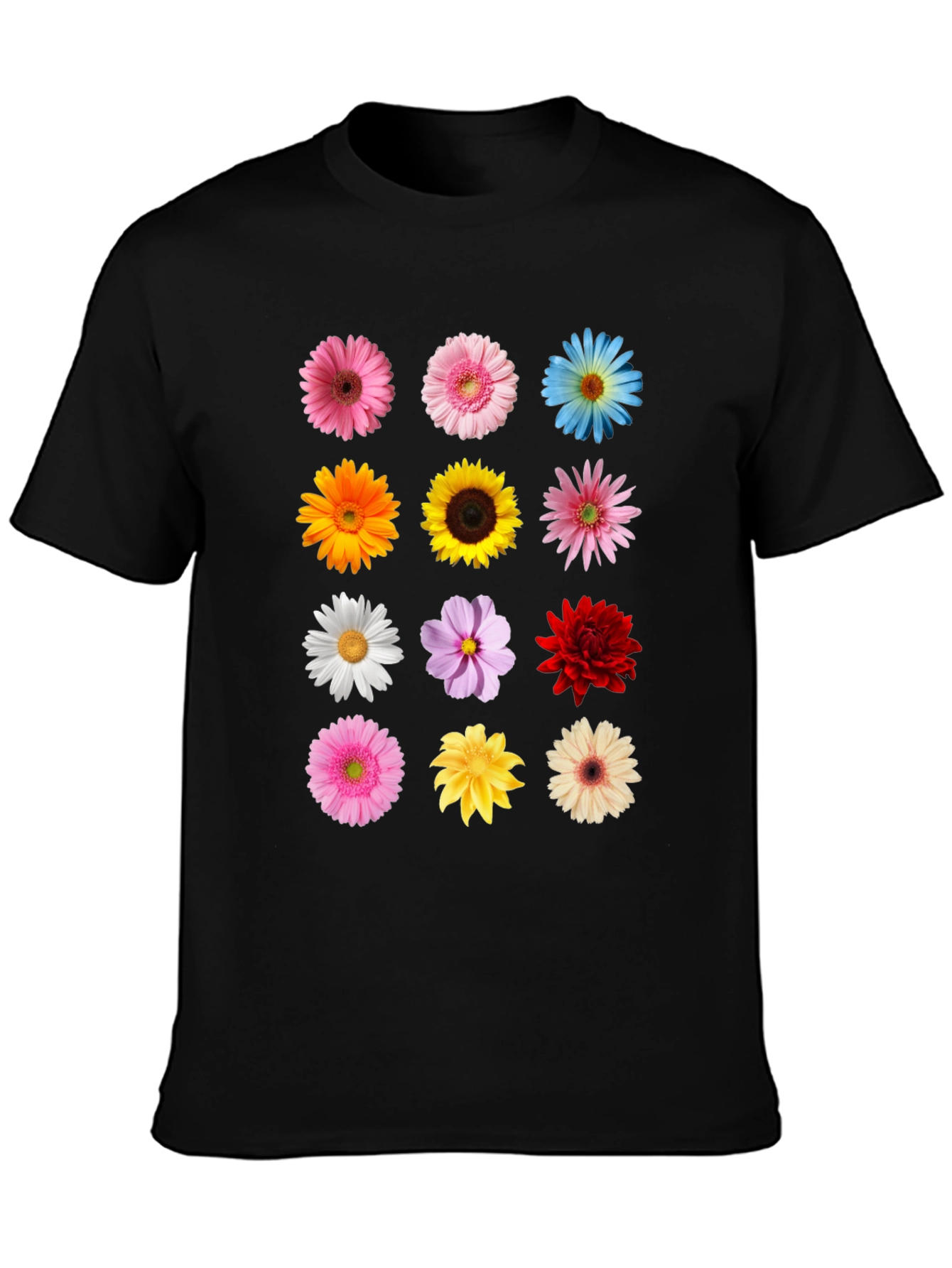 Floral Print T-Shirt - Black Unisex Tee