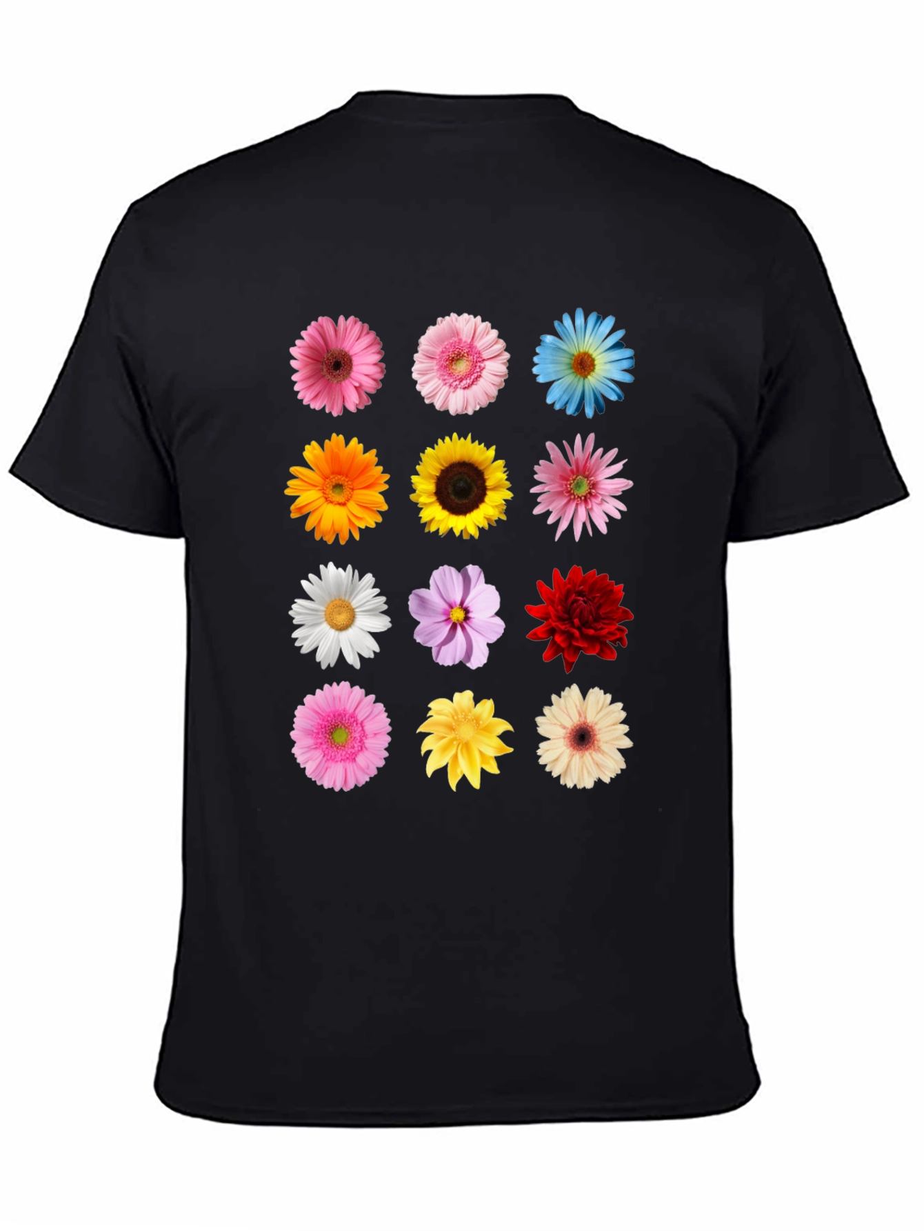 Floral Print T-Shirt - Black Unisex Tee