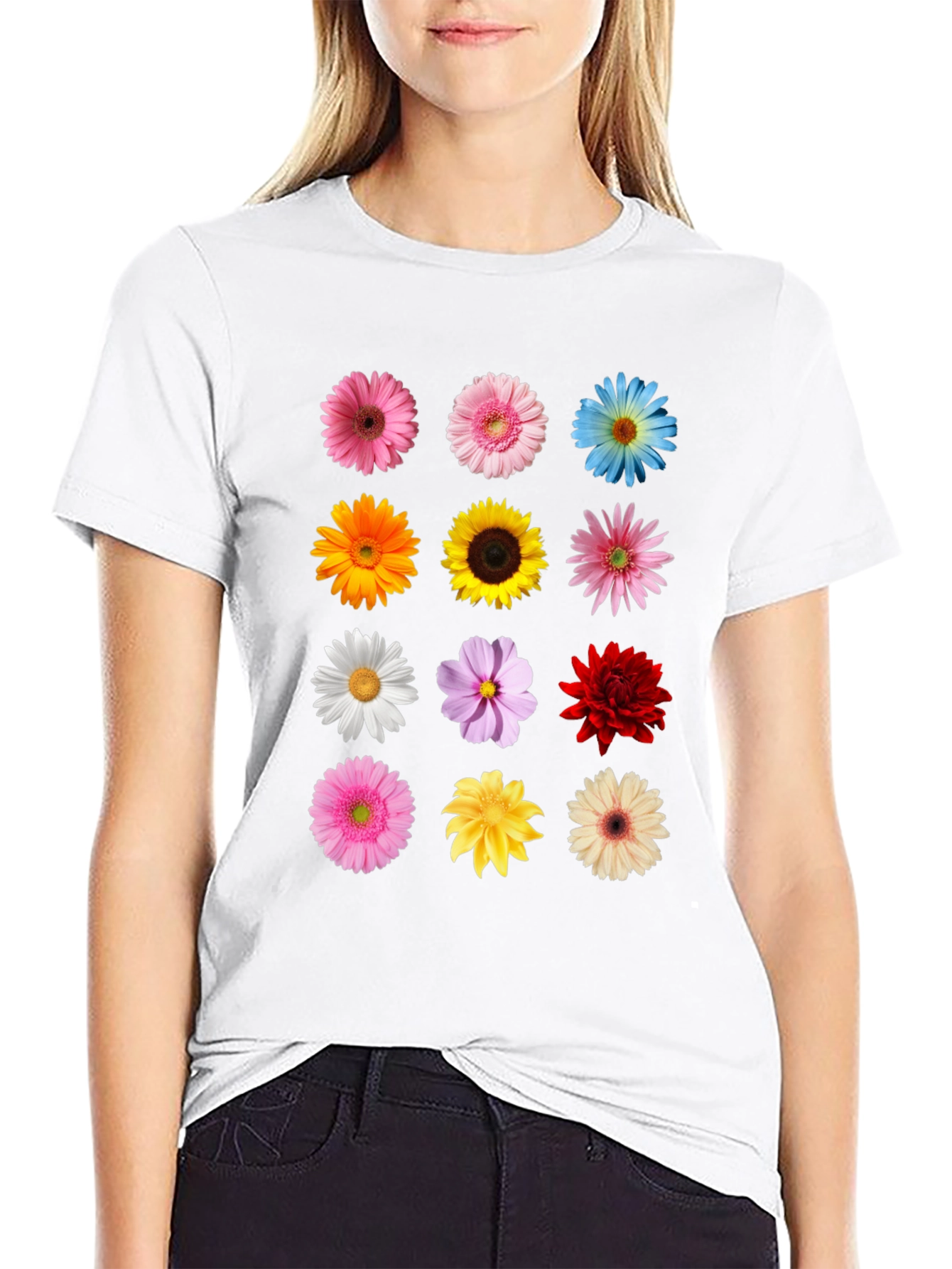 Floral Print T-Shirt - Black Unisex Tee