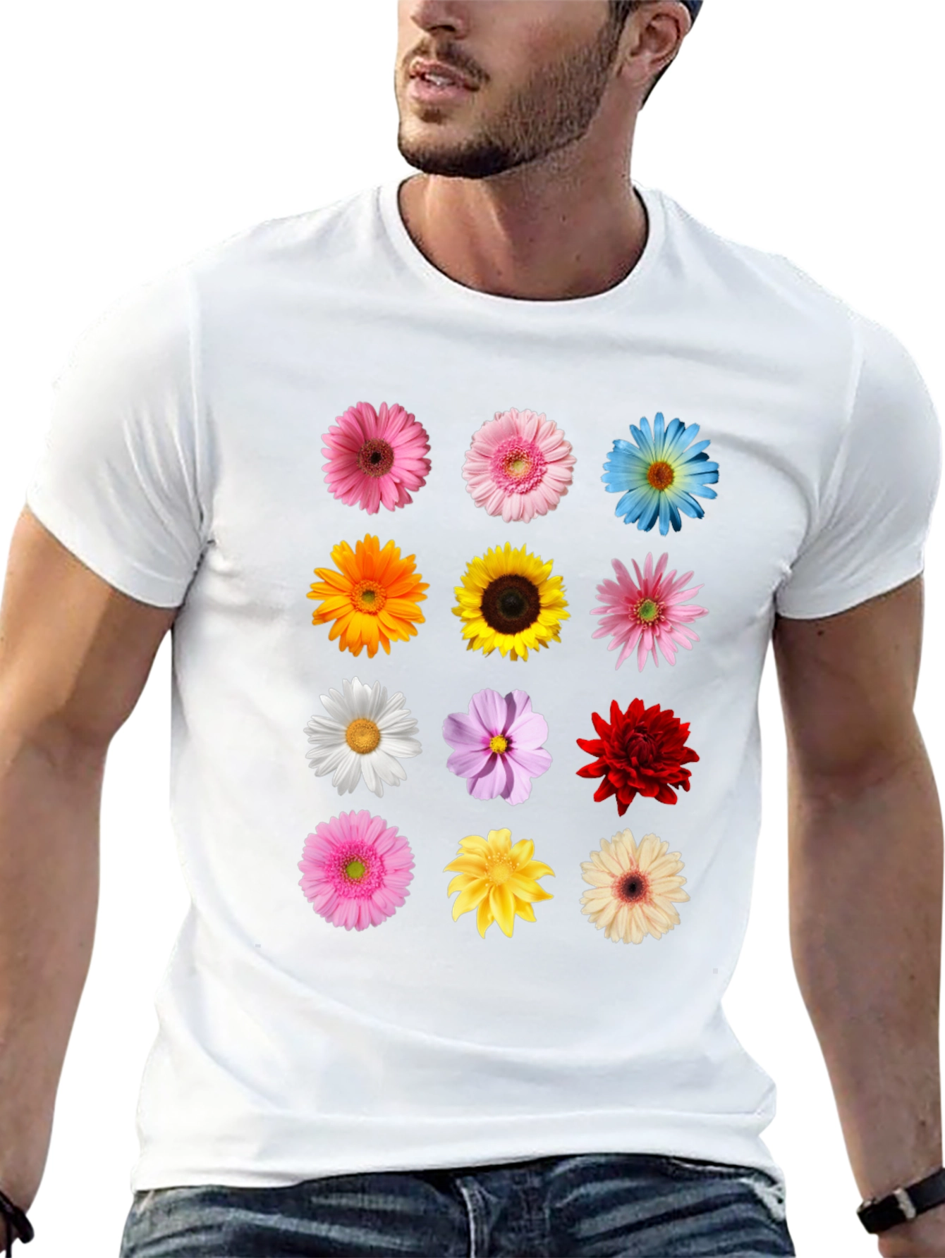 Floral Print T-Shirt - Black Unisex Tee