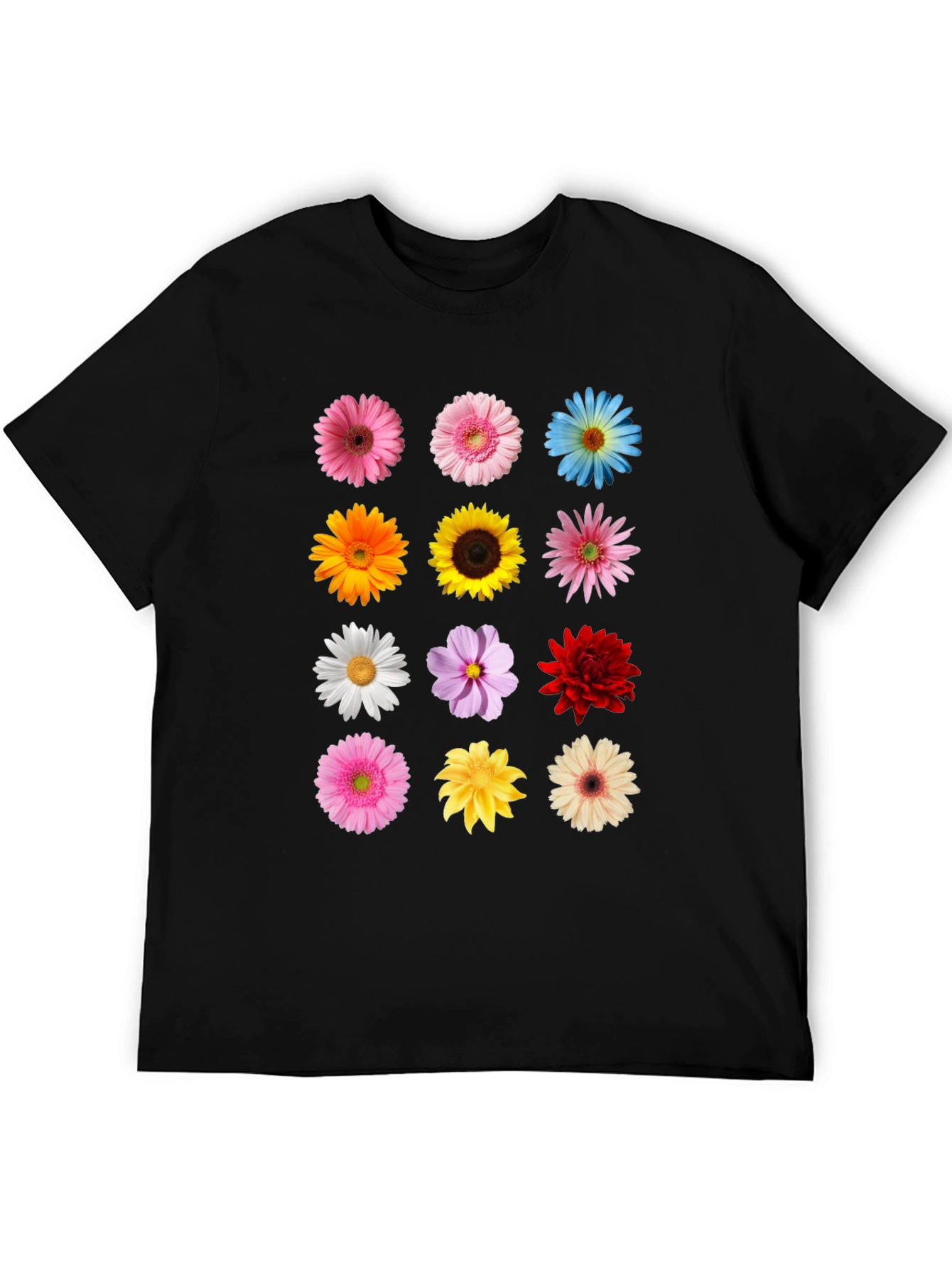 Floral Print T-Shirt - Black Unisex Tee