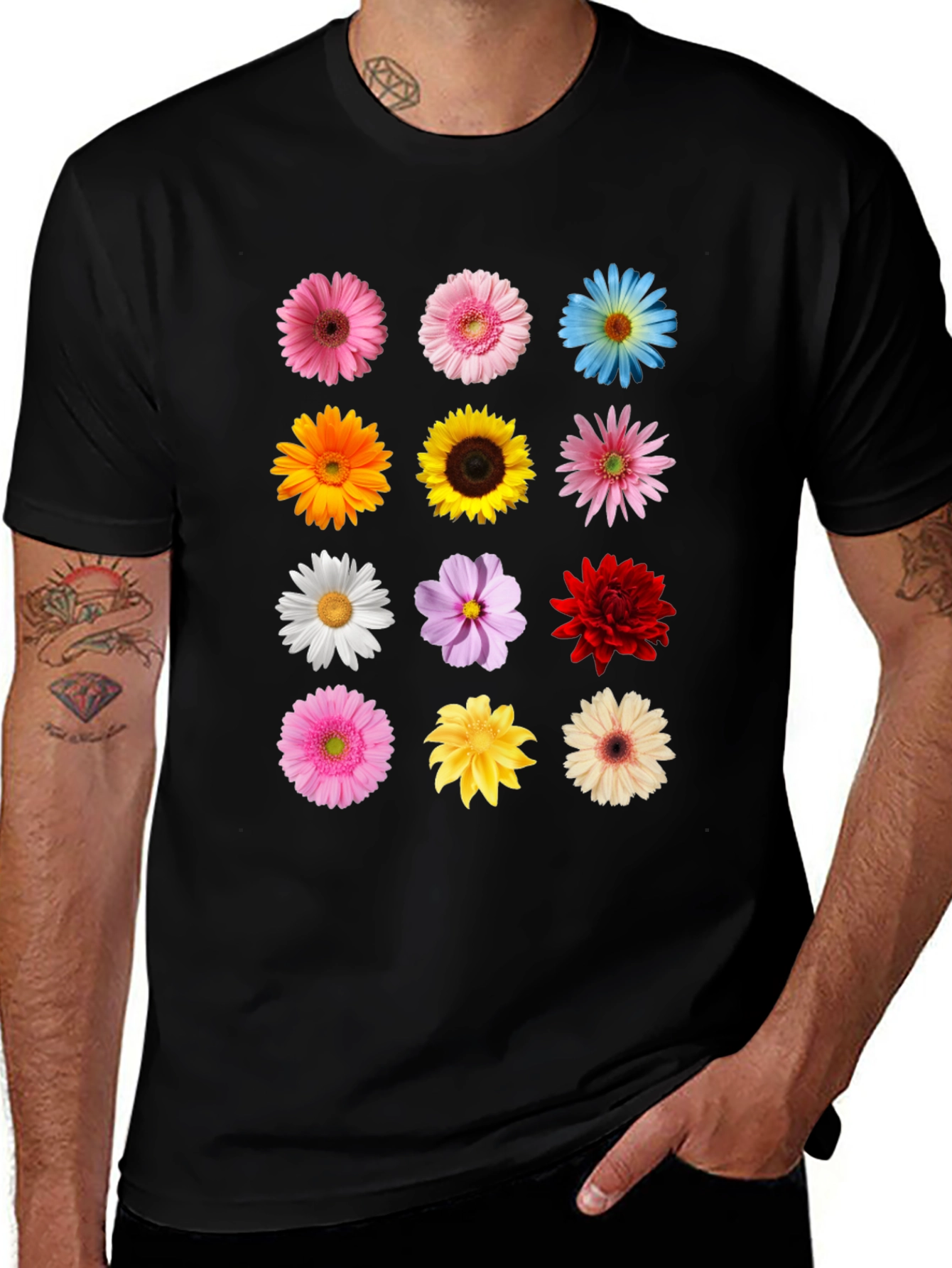 Floral Print T-Shirt - Black Unisex Tee
