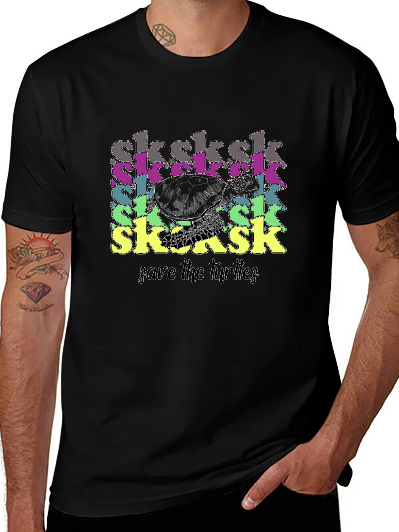 Save the Turtles! SkSkSk Black Graphic Tee