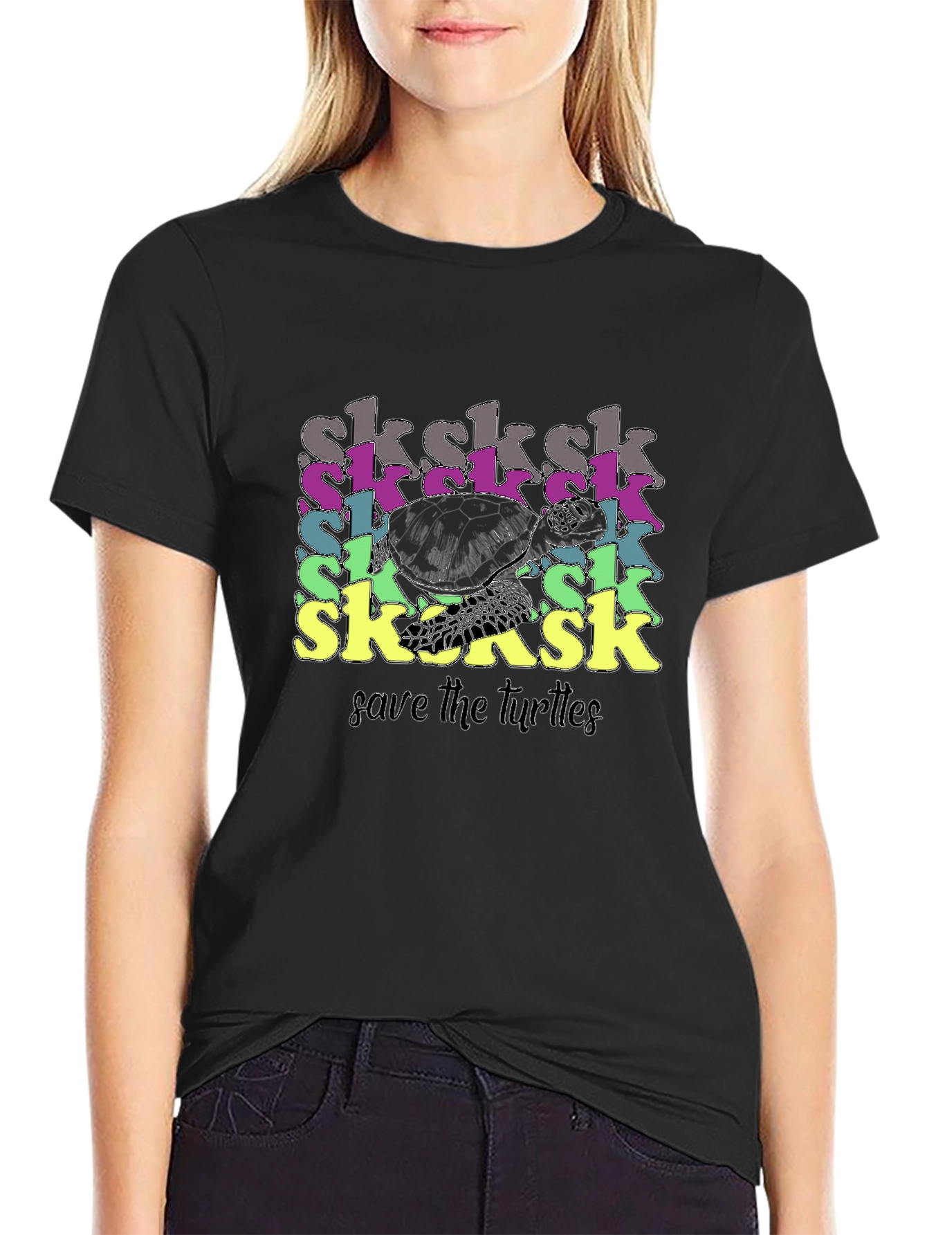 Save the Turtles! SkSkSk Black Graphic Tee