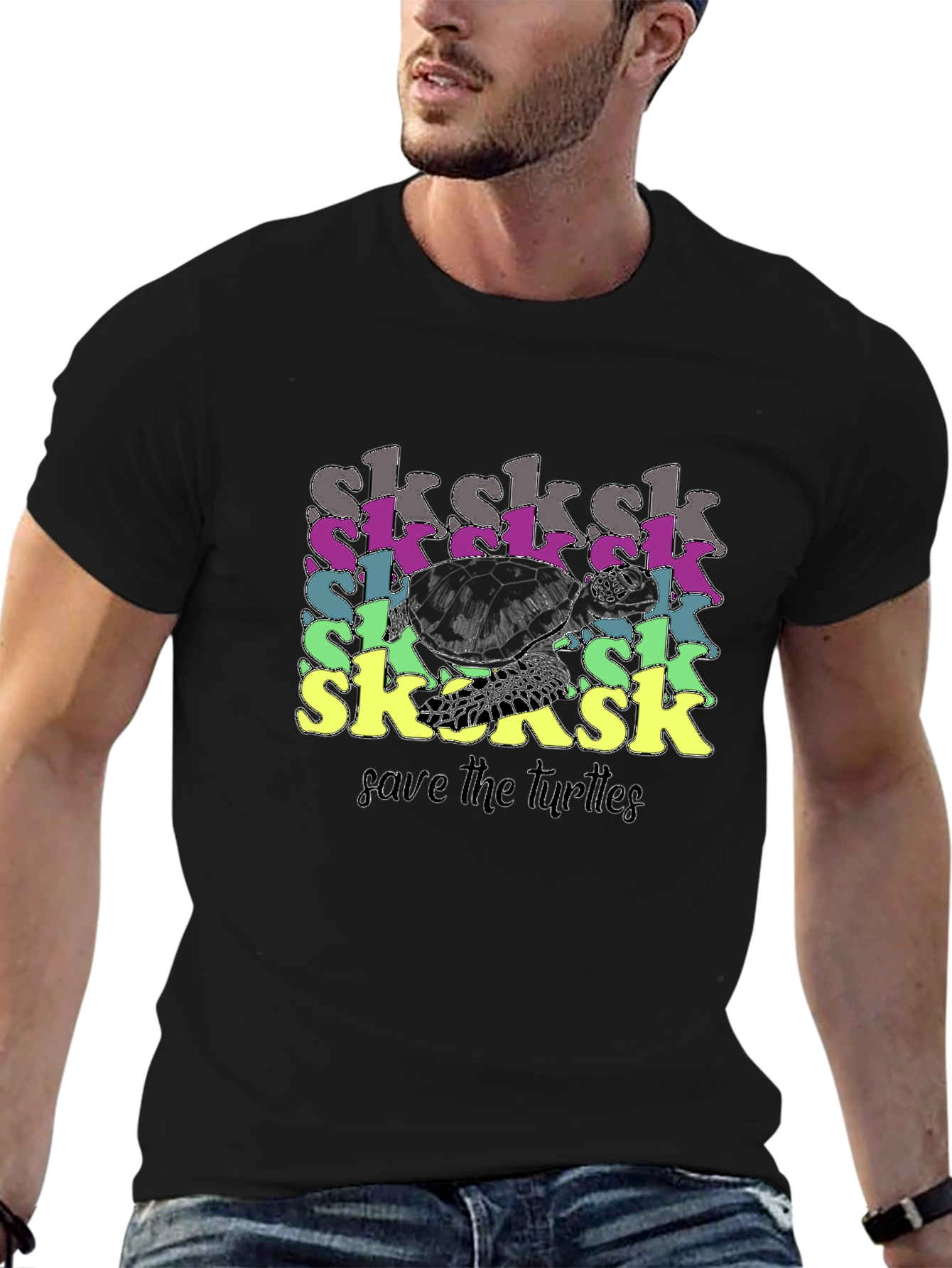 Save the Turtles! SkSkSk Black Graphic Tee