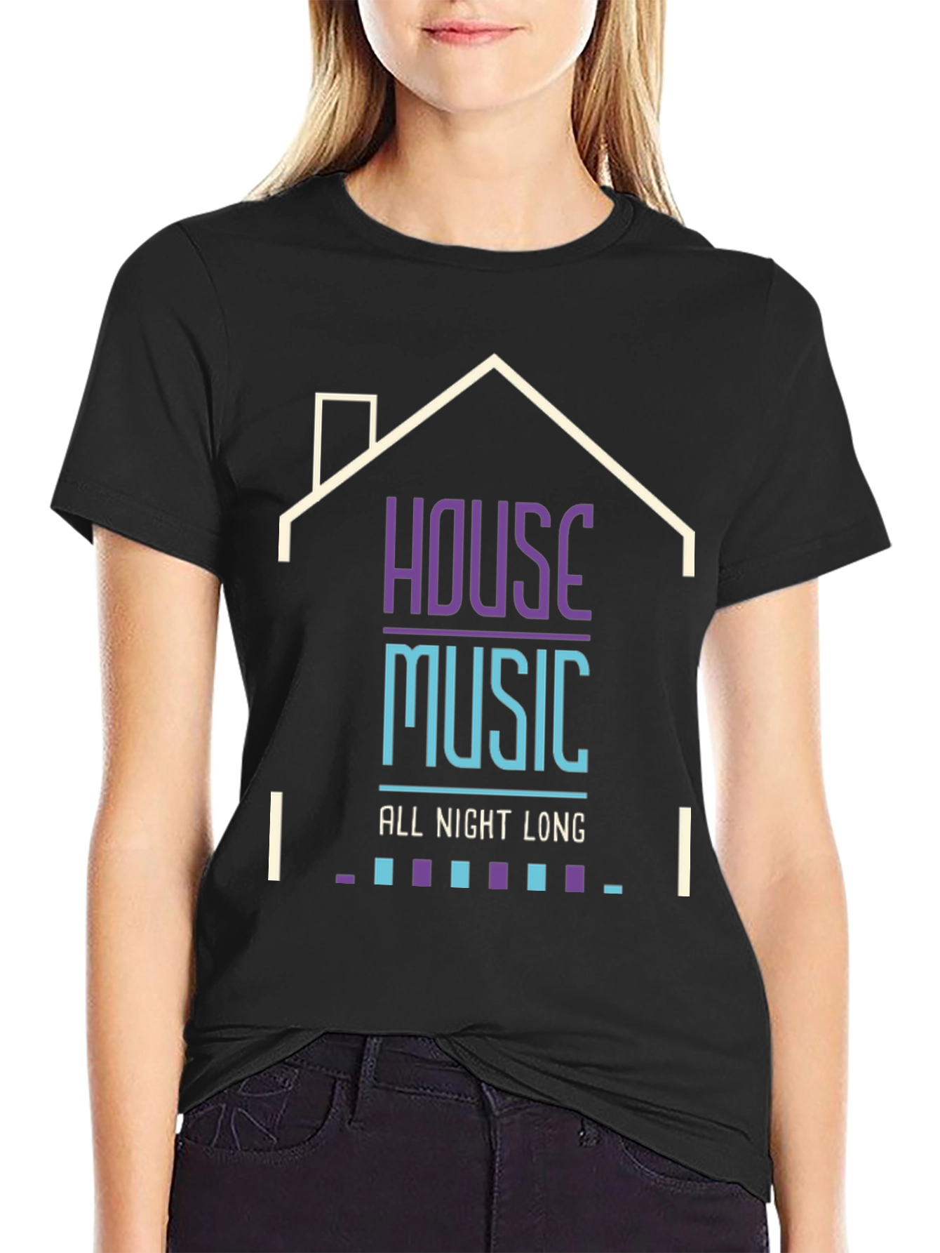 House Music All Night Long Black T-Shirt