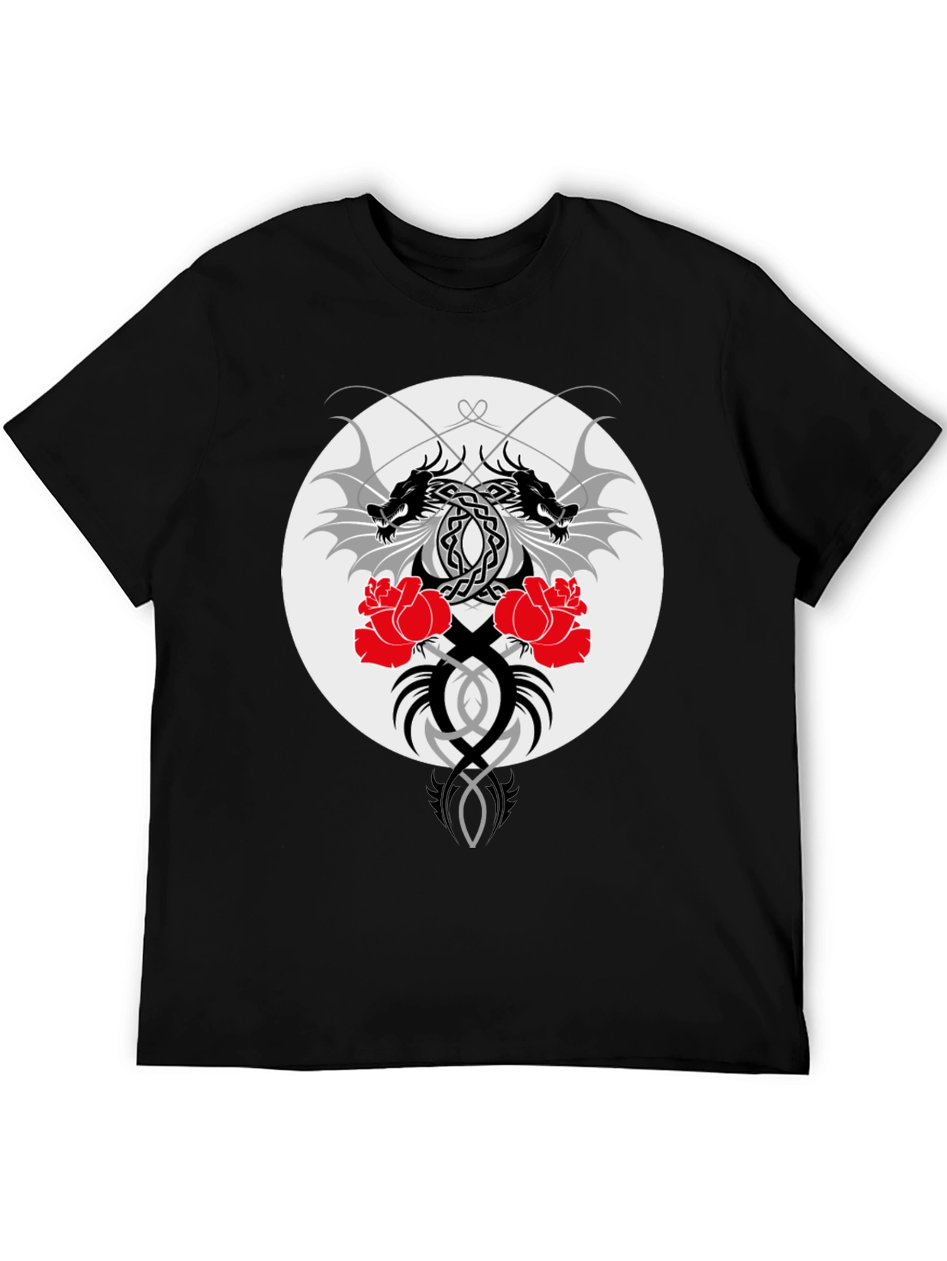 Dragon & Roses Graphic Black T-Shirt