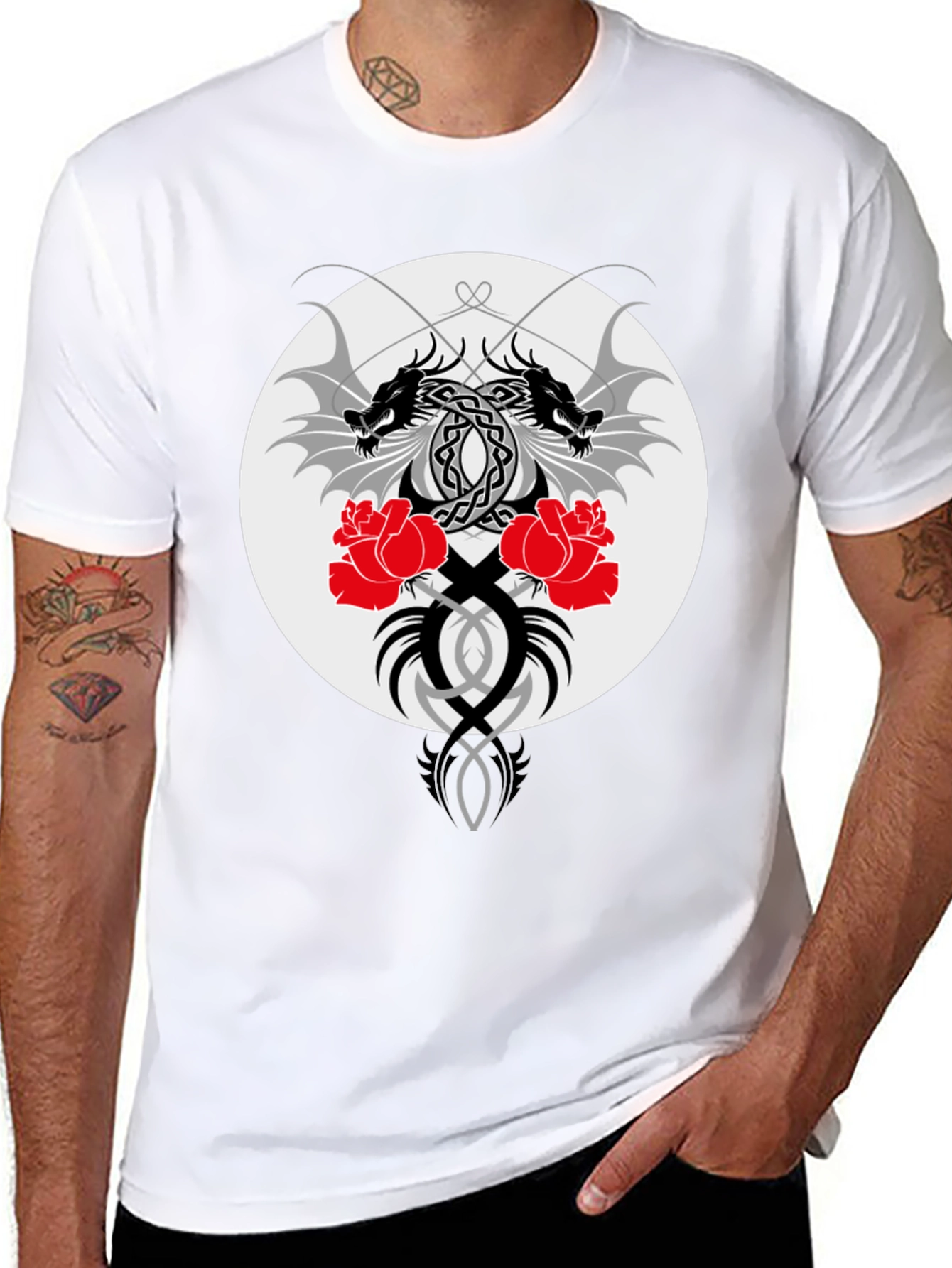 Dragon & Roses Graphic Black T-Shirt