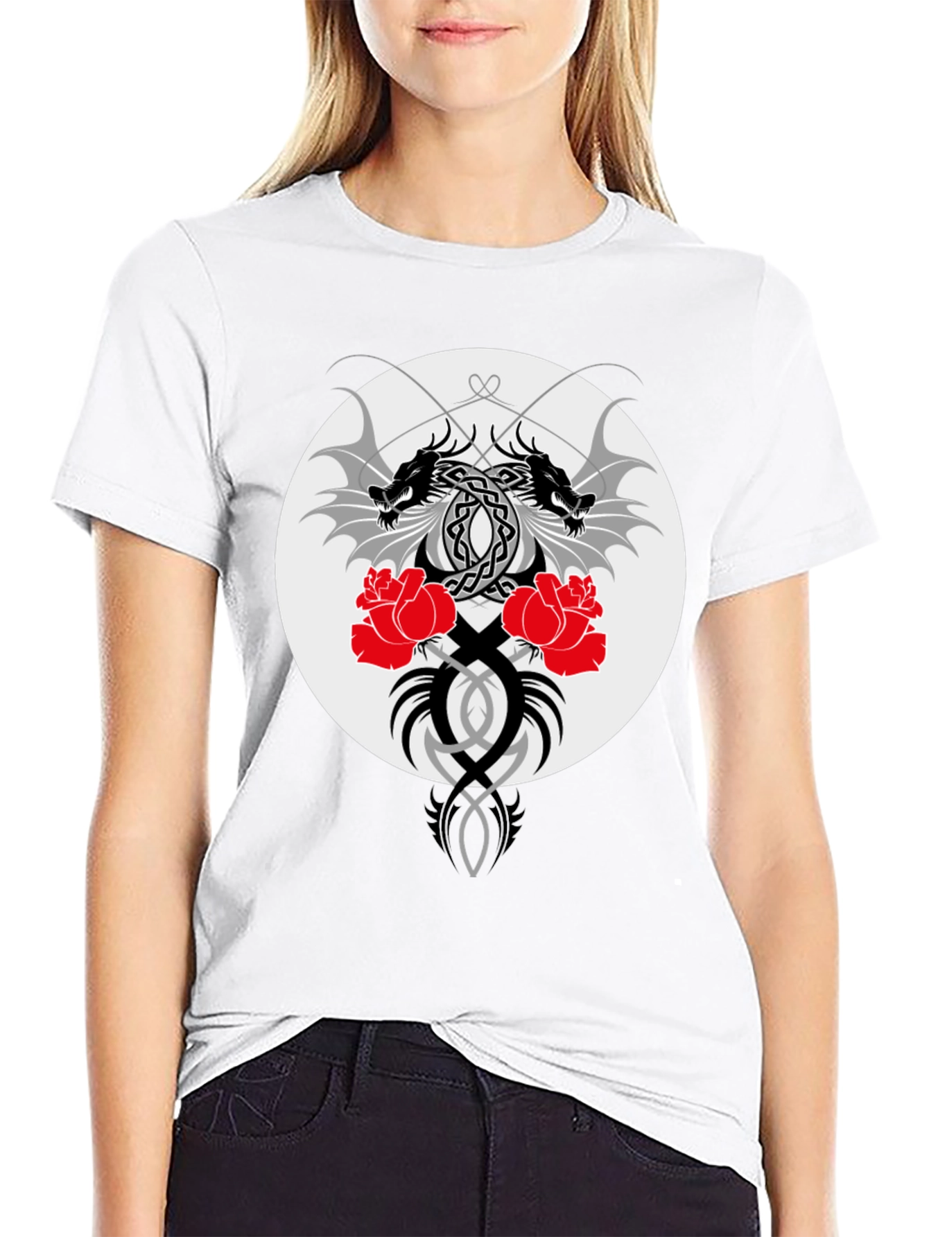 Dragon & Roses Graphic Black T-Shirt