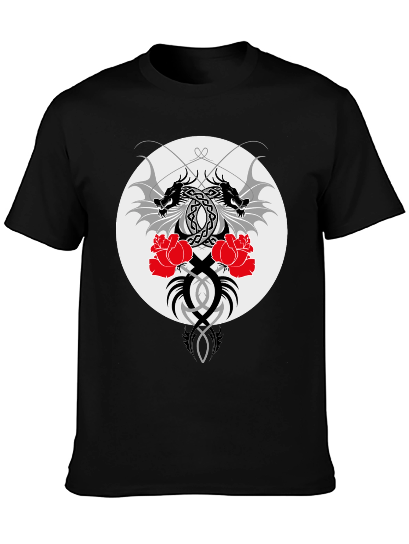 Dragon & Roses Graphic Black T-Shirt