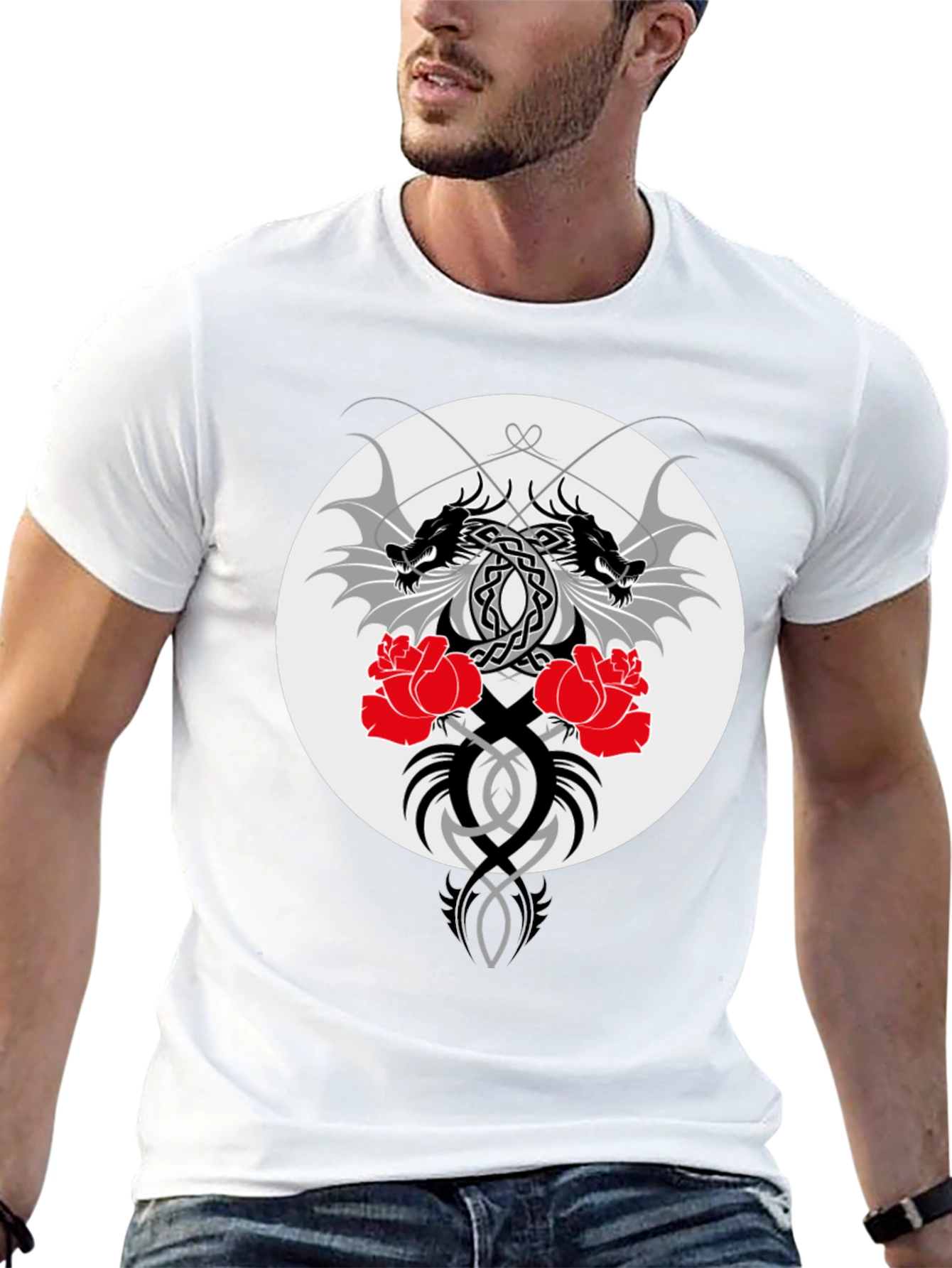 Dragon & Roses Graphic Black T-Shirt