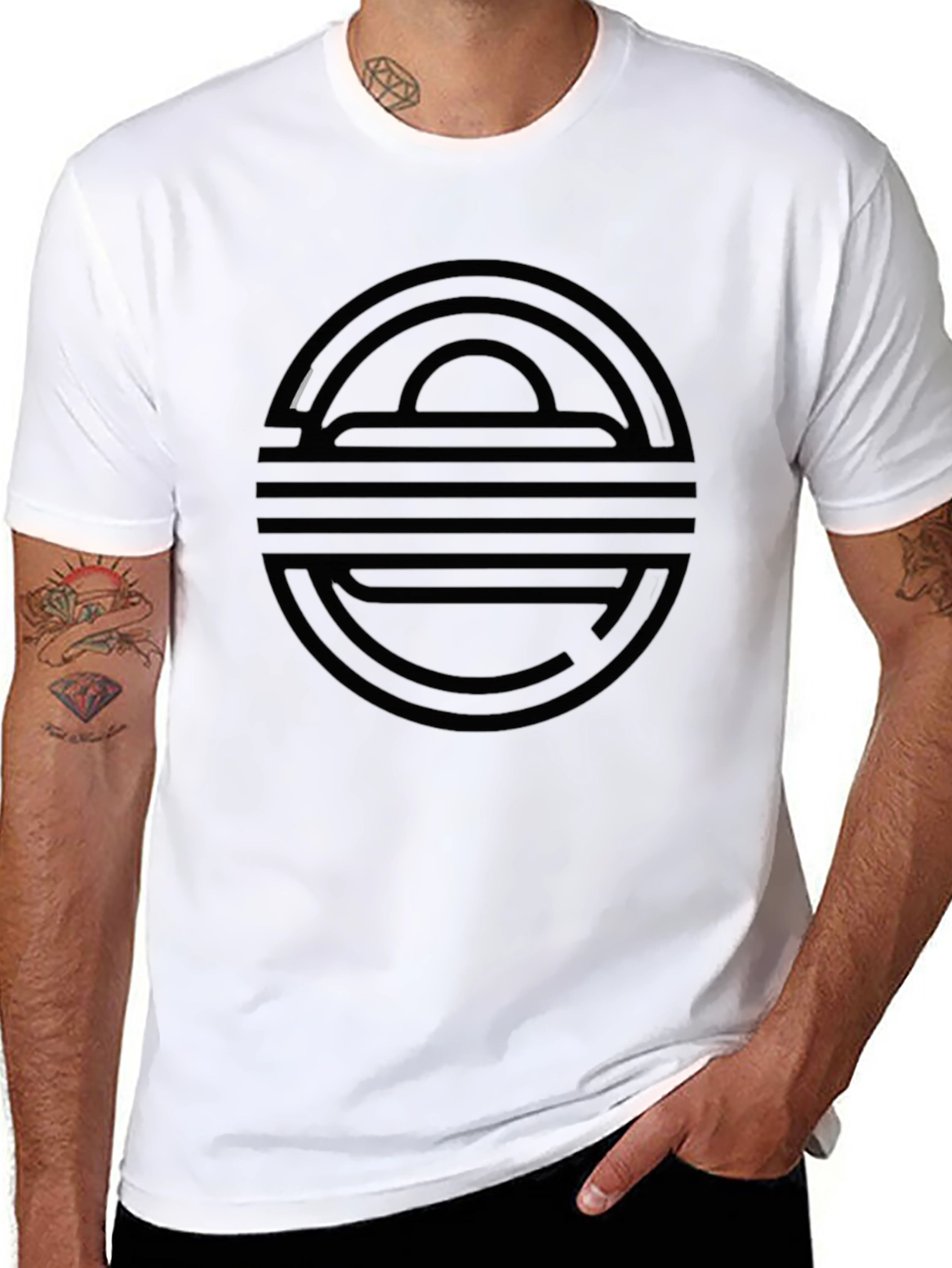 Modern Geometric Graphic Tee - Black