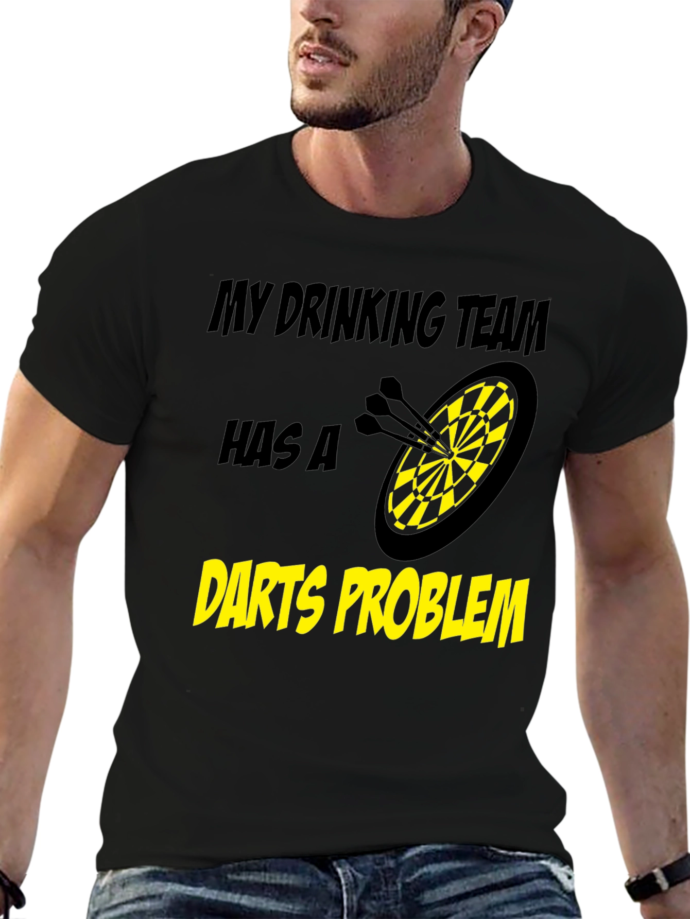 Darts Problem Funny Drinking Team Black T-Shirt