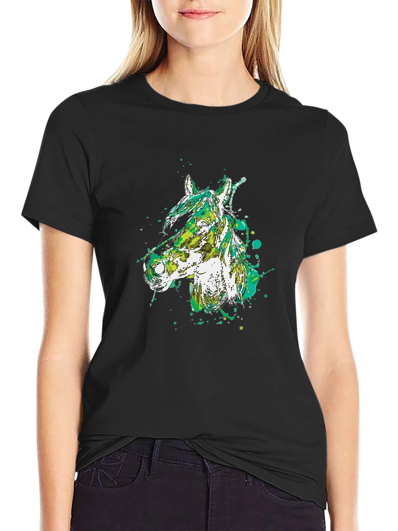 Abstract Horse Head Black T-Shirt