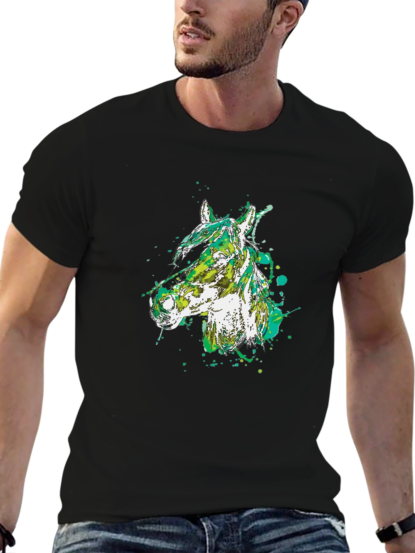 Abstract Horse Head Black T-Shirt