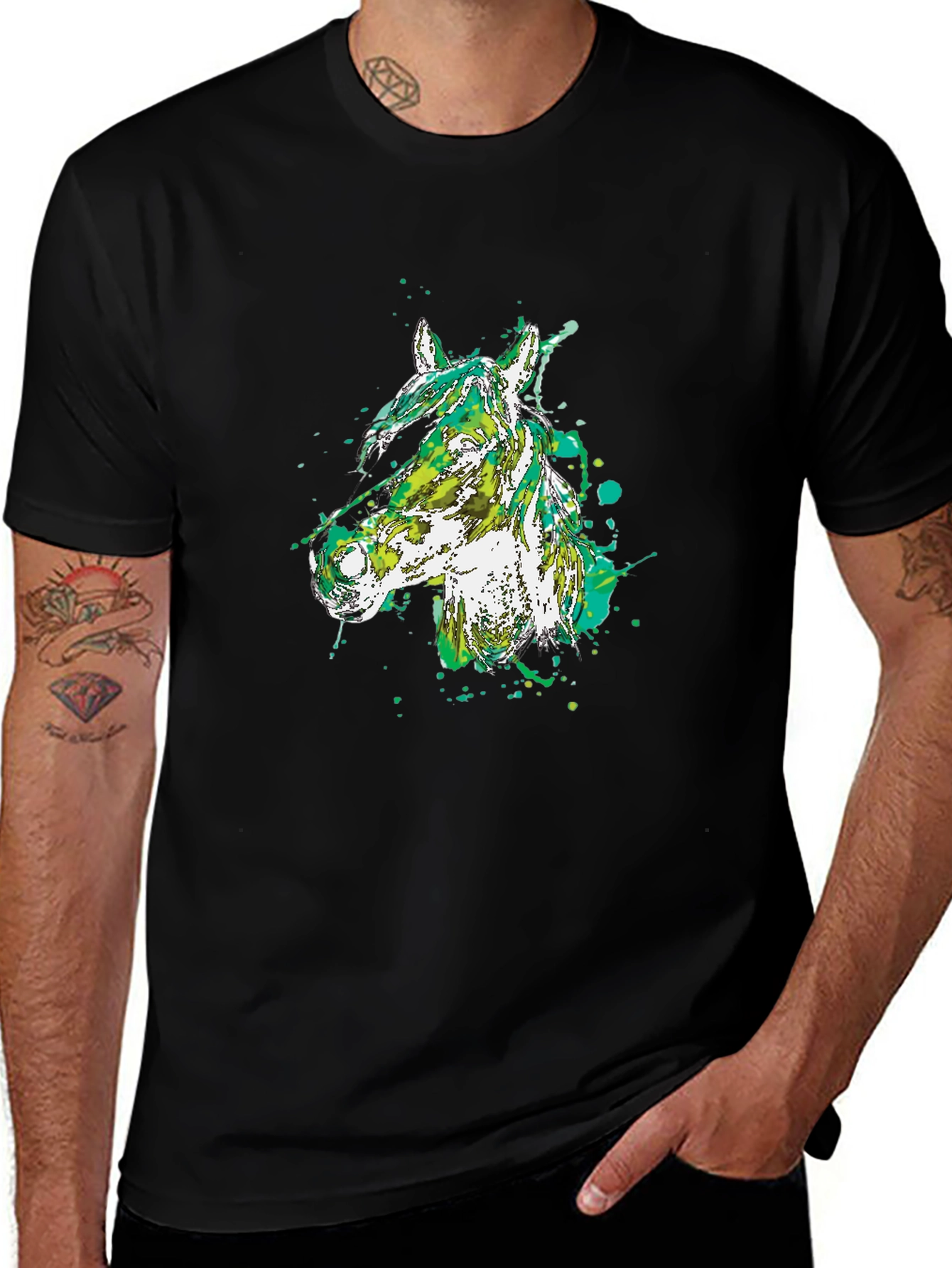 Abstract Horse Head Black T-Shirt