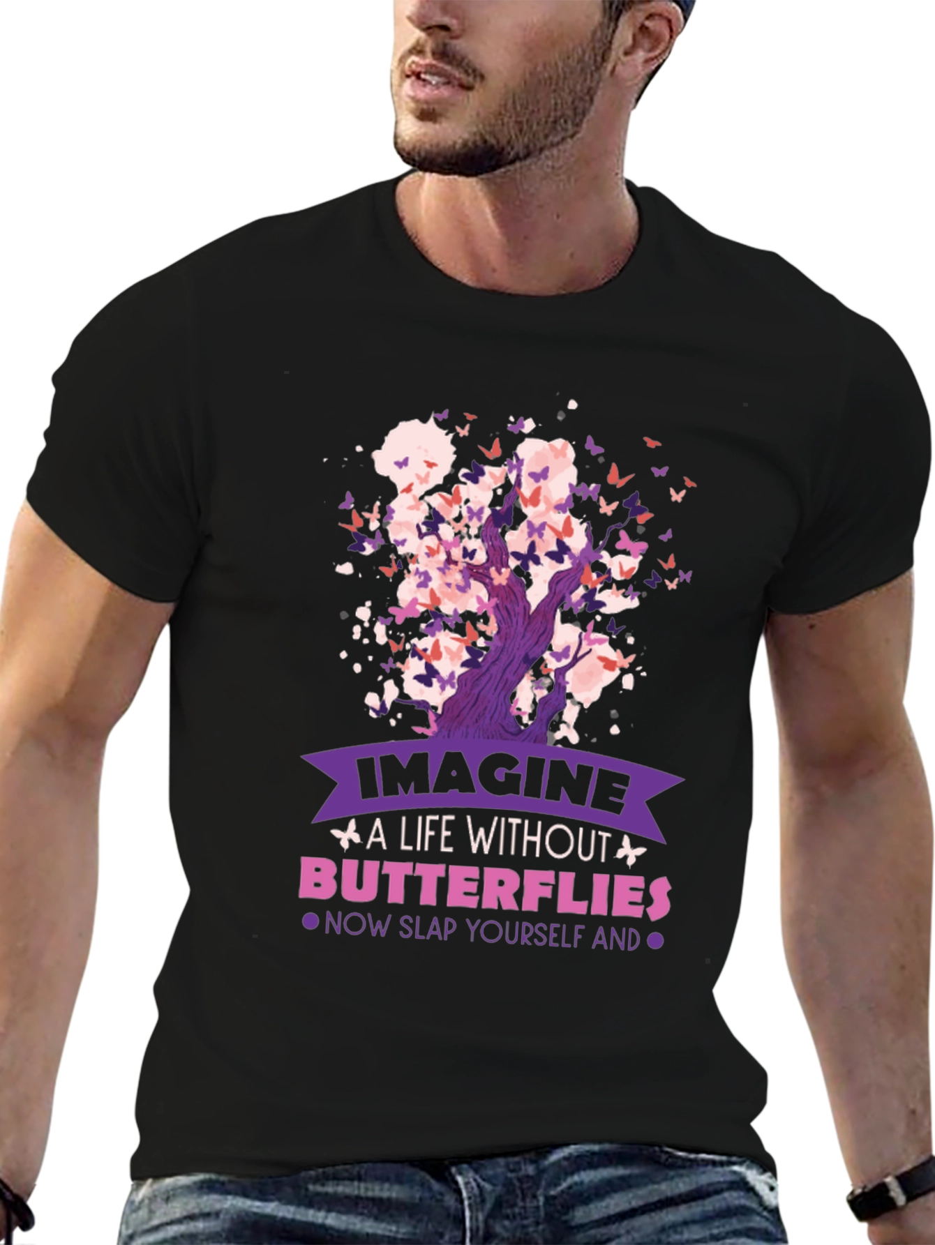 Butterfly Tree Graphic Black T-Shirt