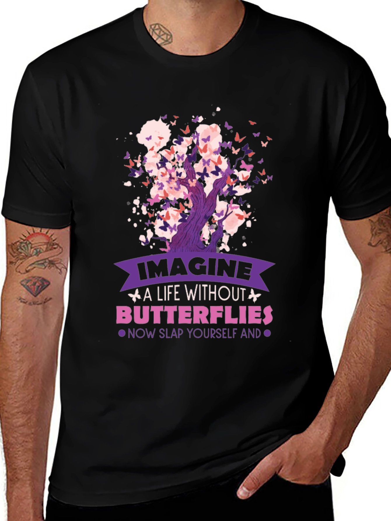 Butterfly Tree Graphic Black T-Shirt