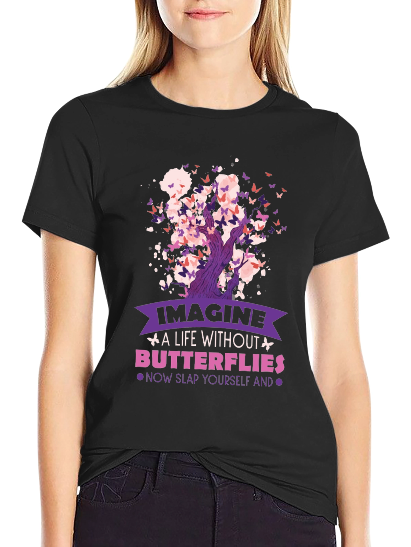 Butterfly Tree Graphic Black T-Shirt