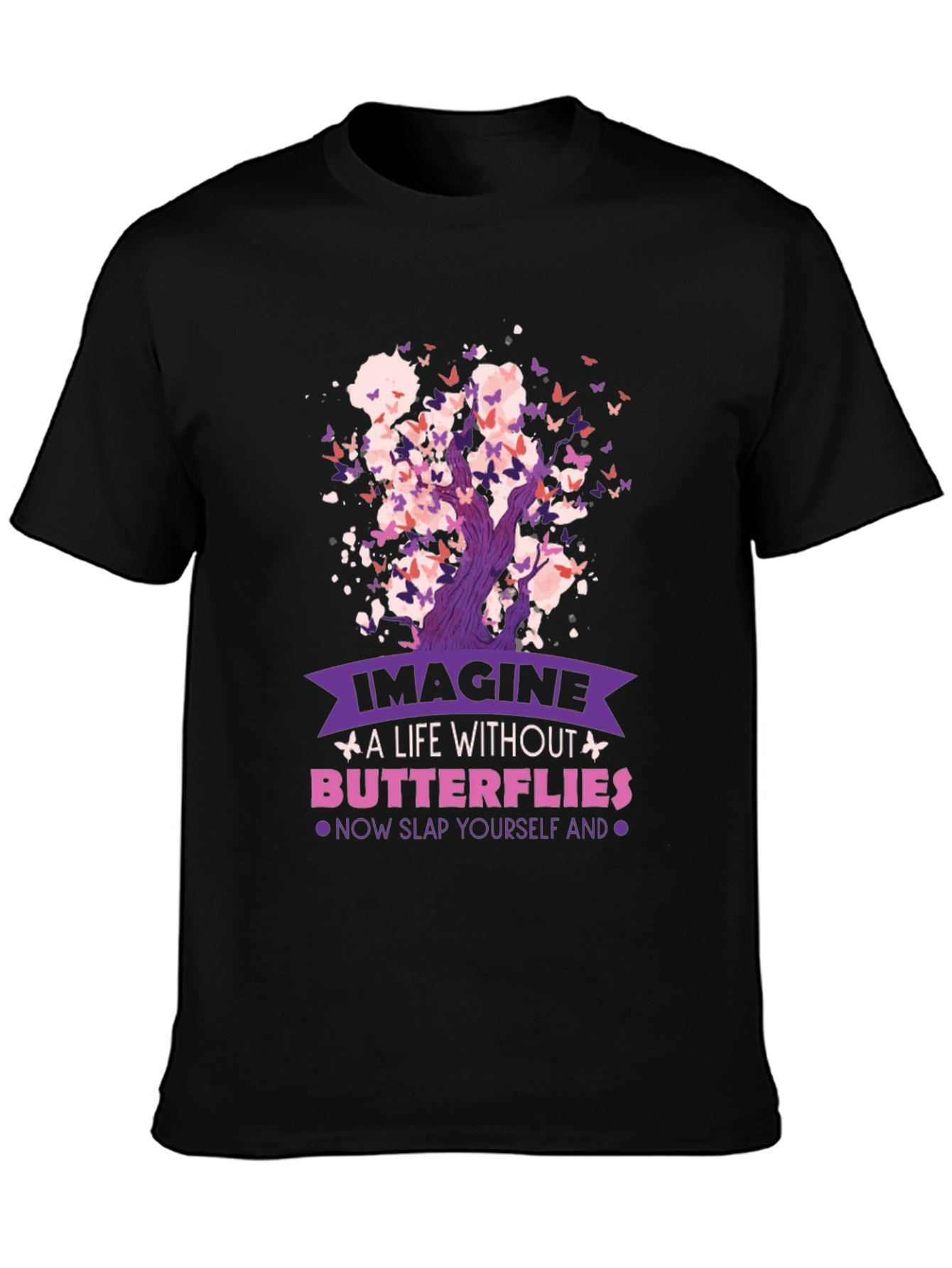 Butterfly Tree Graphic Black T-Shirt