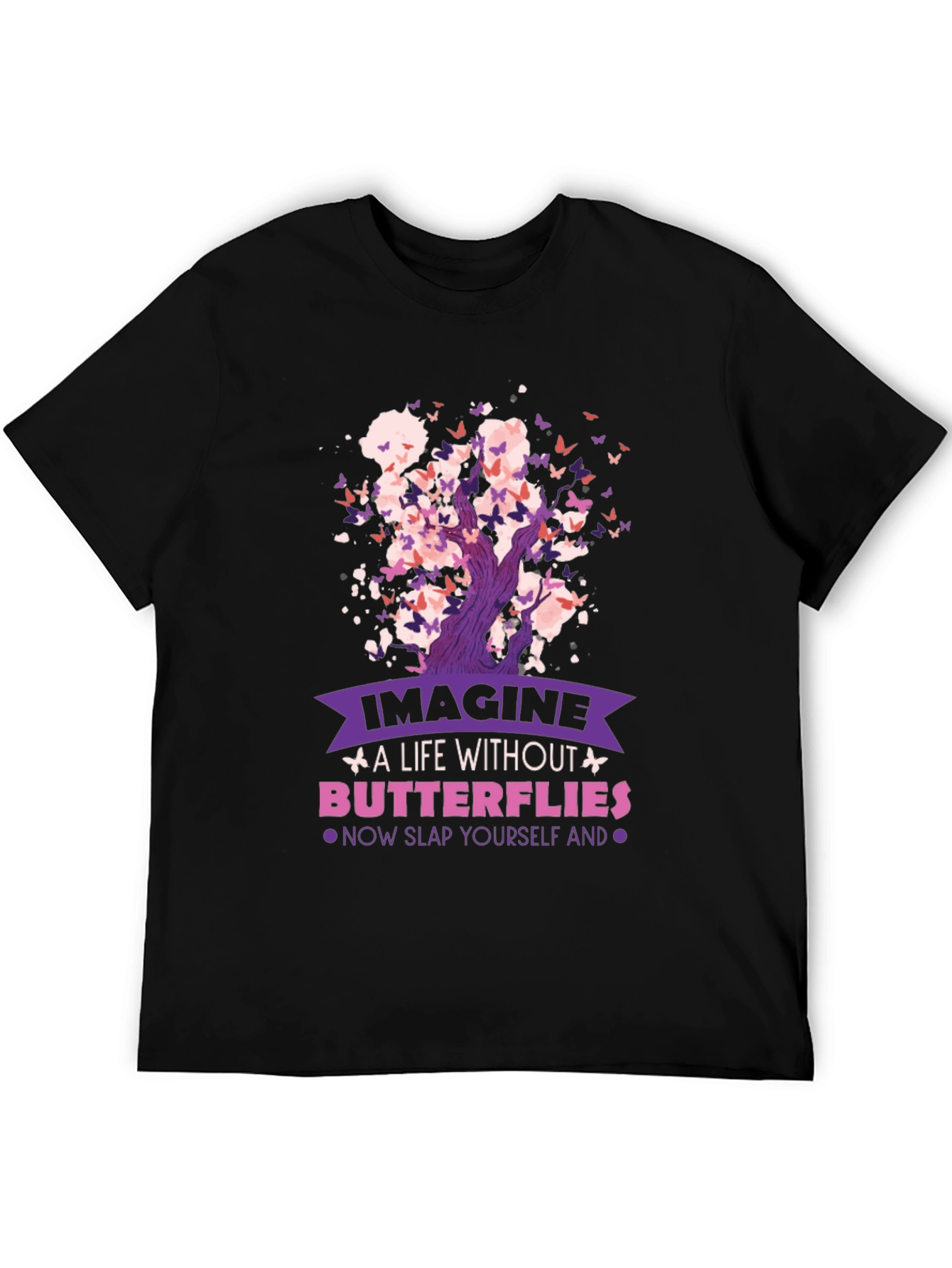Butterfly Tree Graphic Black T-Shirt